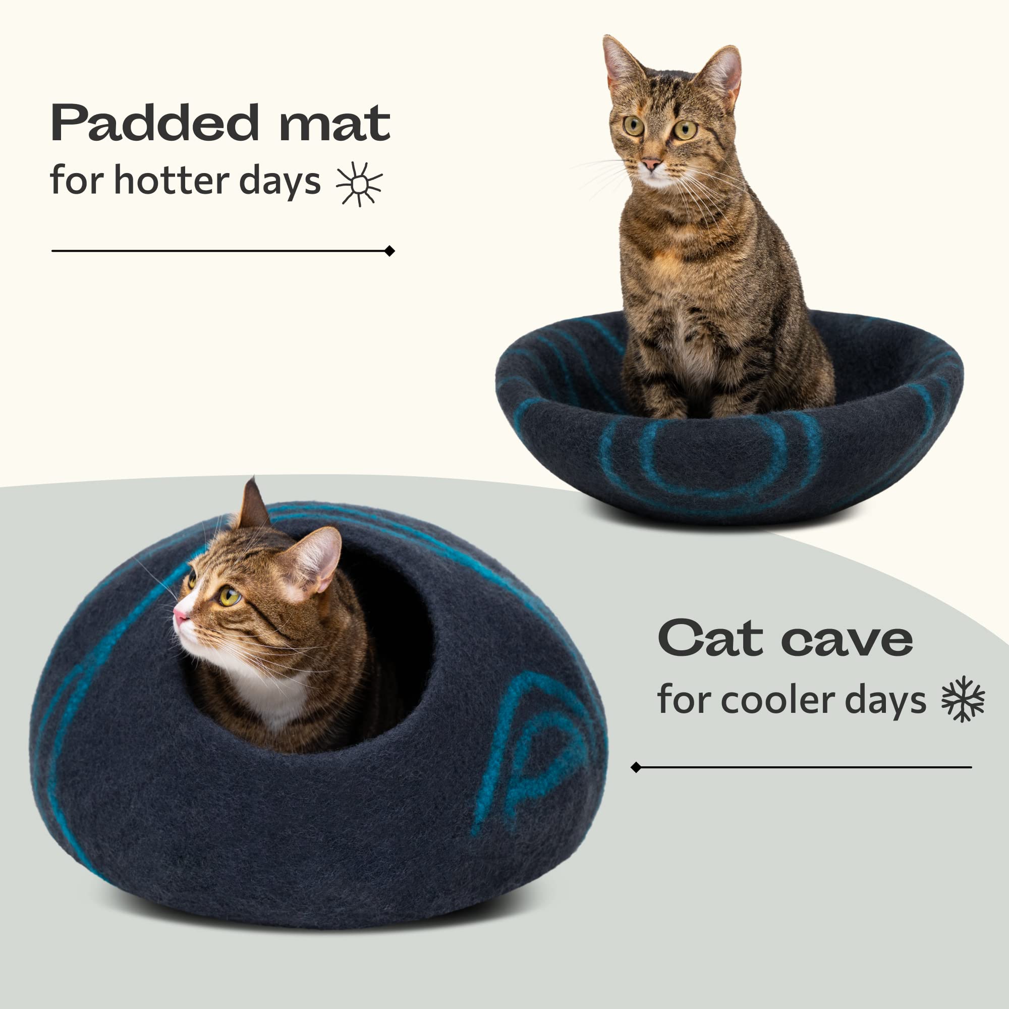 MEOWFIA Katzenbett aus Merinowolle – Handgefilztes, Umweltfreundliches Katzenbett für Katzen & Kätzchen – Weiches Schlafbett, Warm im Winter & Kühl im Sommer, Stilvolles Design