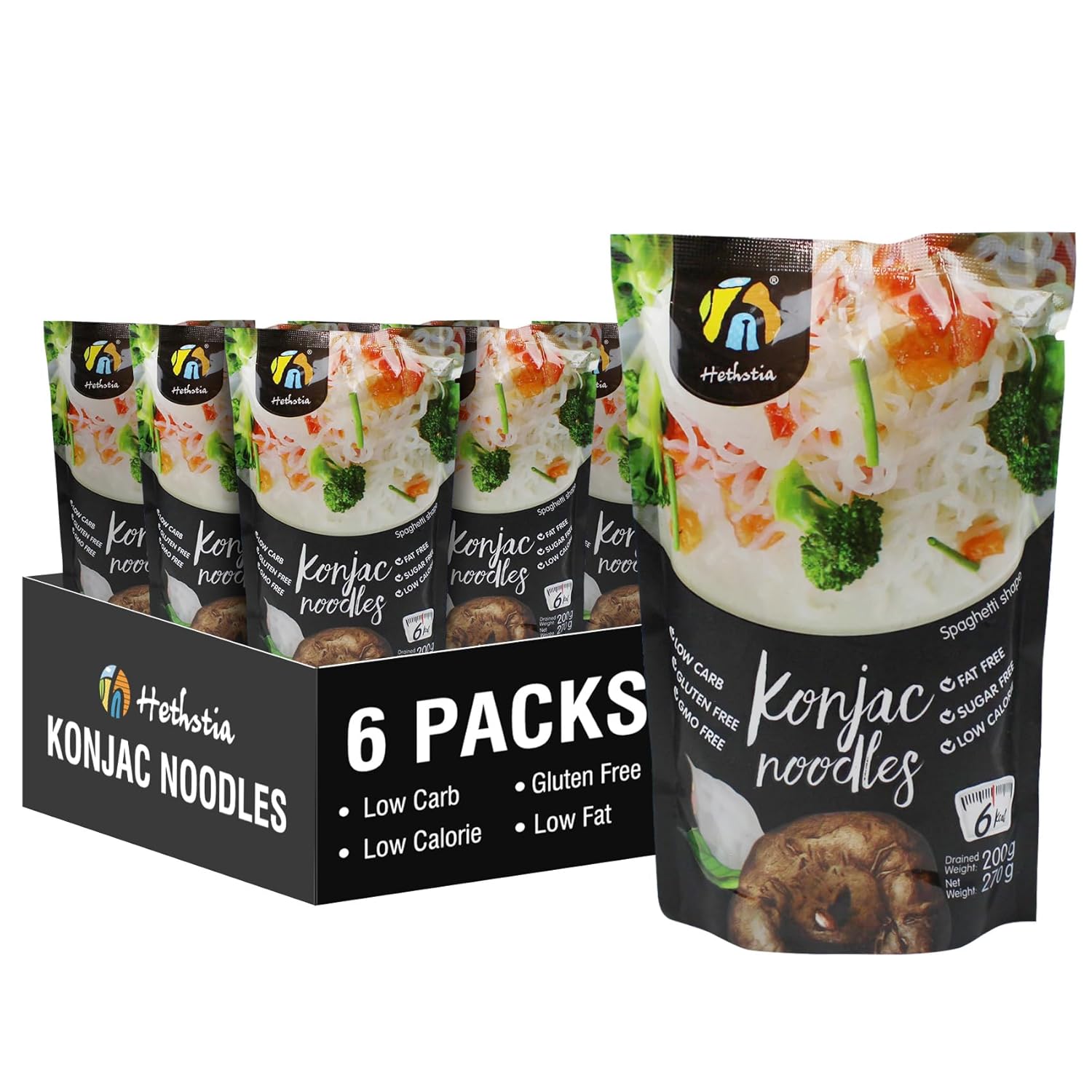 Hethstia Konjac Noodles, 10 Packs Shirataki Spaghetti - Low Carb, Low Calorie, Ready to Eat Konjac Pasta - Keto, Gluten-Free, Vegan, Fat-Free, 0 Sugar, Healthy Low Carb Pasta Substitute