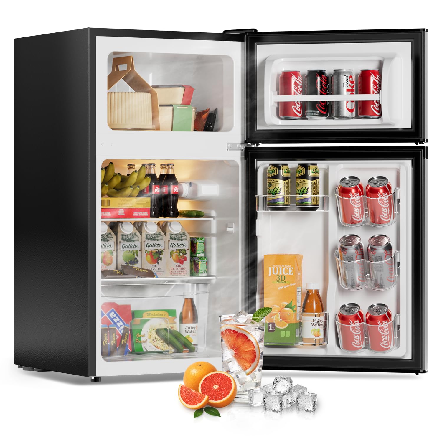 Frostorm 3.2 Cu Ft Mini Fridge with Freezer - Energy Efficient, Large Capacity Single Door Upright Freezer for Bedroom, Office & Dorm | Small Fridge, Reversible Door, ETL Certified(Black)