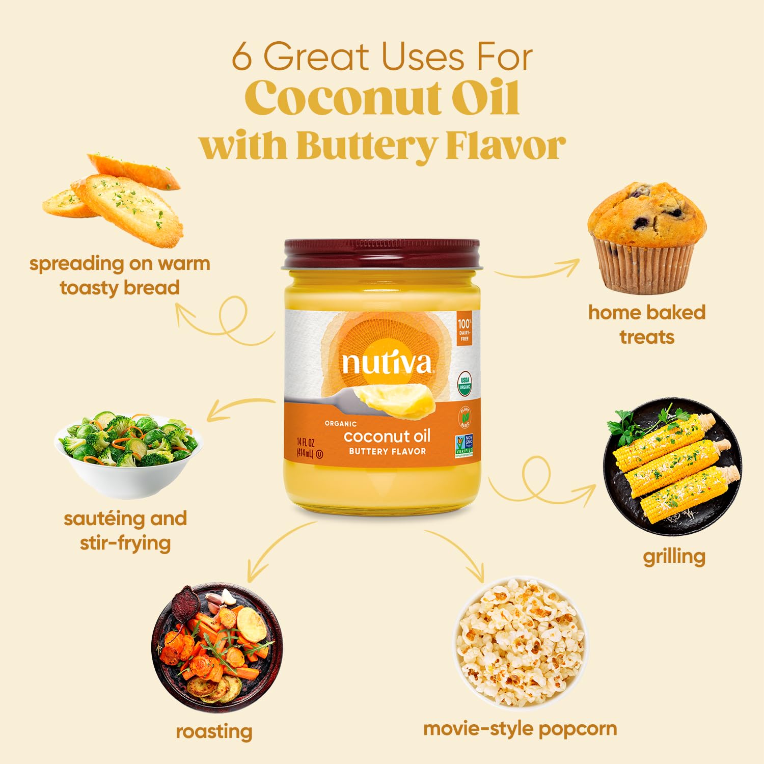 Nutiva Coconut Oil for Cooking and Baking - Butter Flavor Perfect for Making Movie Theater Popcorn, Baked Goods, Bread - Non-Dairy Alternative for Keto, Vegan, and Paleo Diets - 29floz