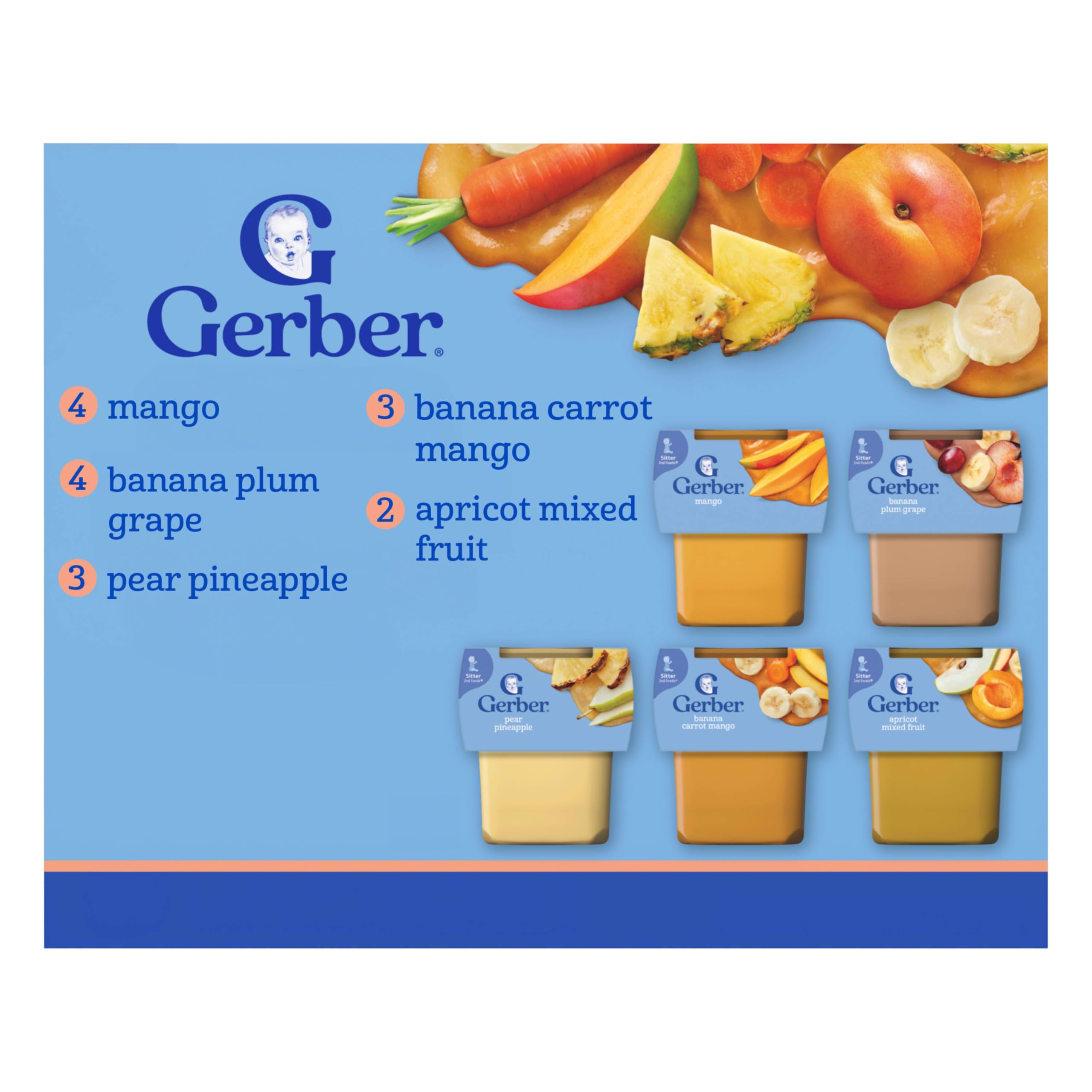 Gerber Stage 2 Baby Food, Nourishing Blends Tubs, Meat Meals Powerblend, Baby Puree, Variety Pack, 32PK
