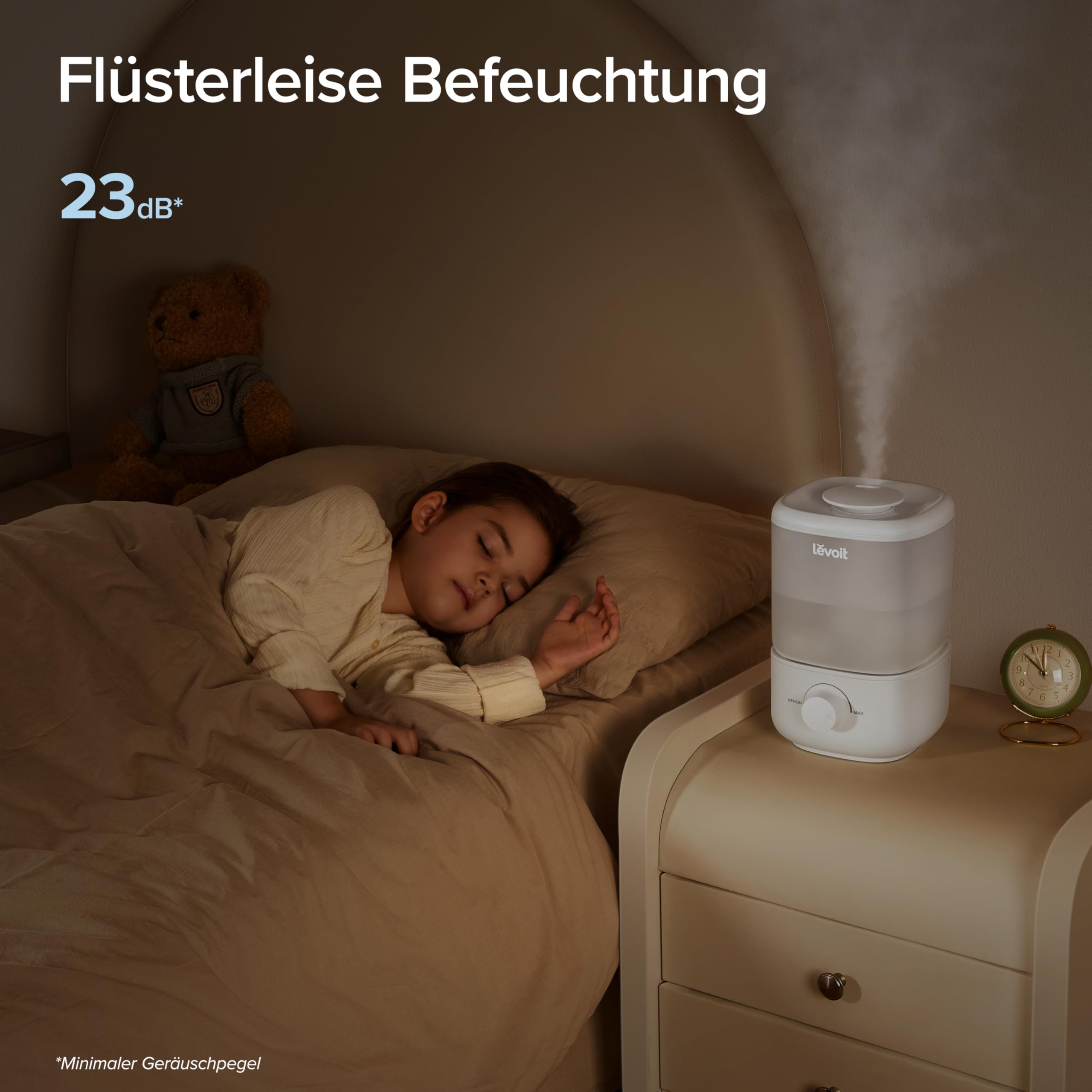 Levoit Luftbefeuchter Schlafzimmer, 23dB leise Humidifier, Top-Fill für Baby, bis 25H, Raumbefeuchter mit 360 grad Drehdüse für Kinderzimmer, Pflanzen, Auto Shut-off, 2,5 L, Weiß