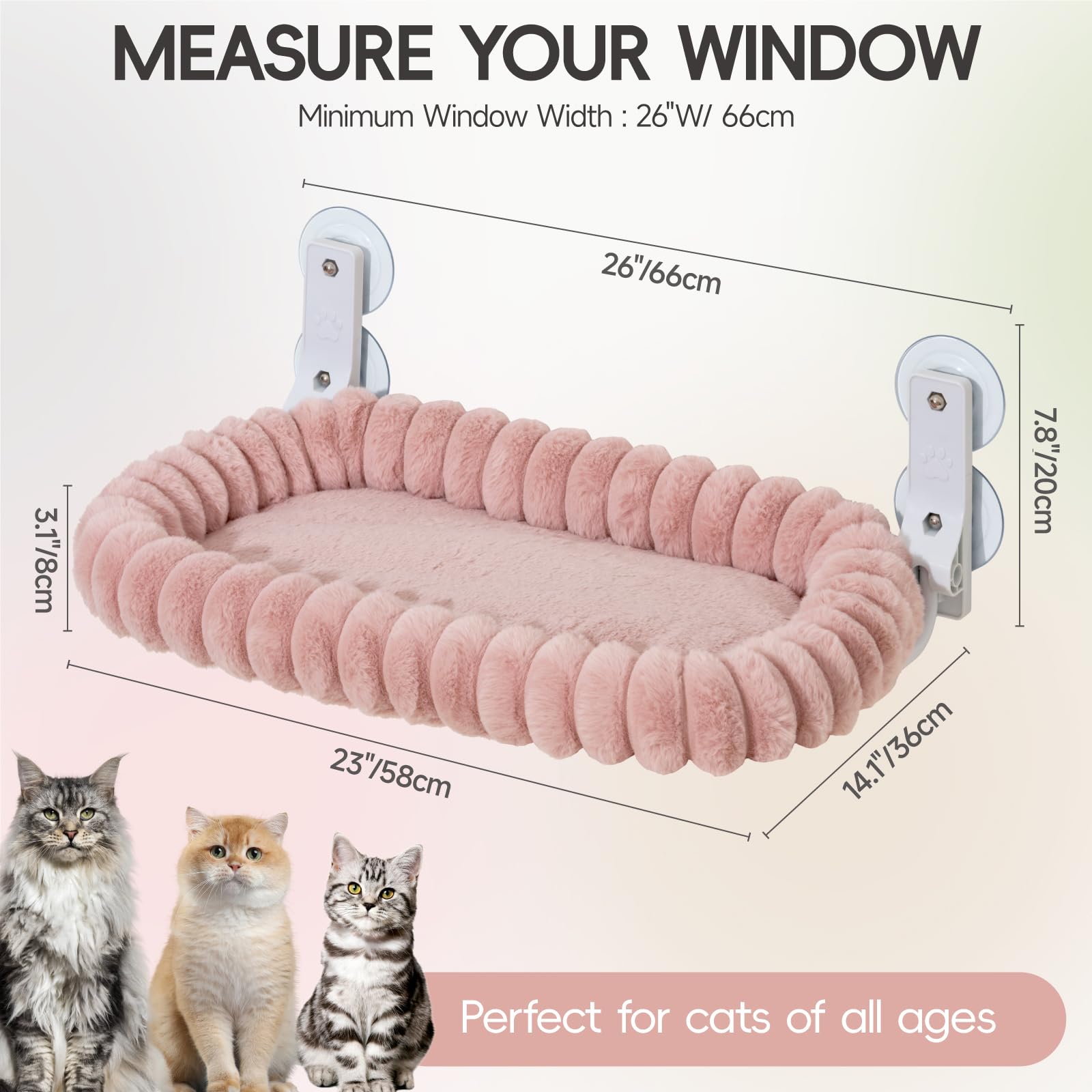 EDAGNY Katzen Fensterliege Hängematte Weich mit Abnehmbarem Wendebezug - Katzen Hängematte Fenster mit Stabiles Stahlgestell Halt bis 18kg, Creme M