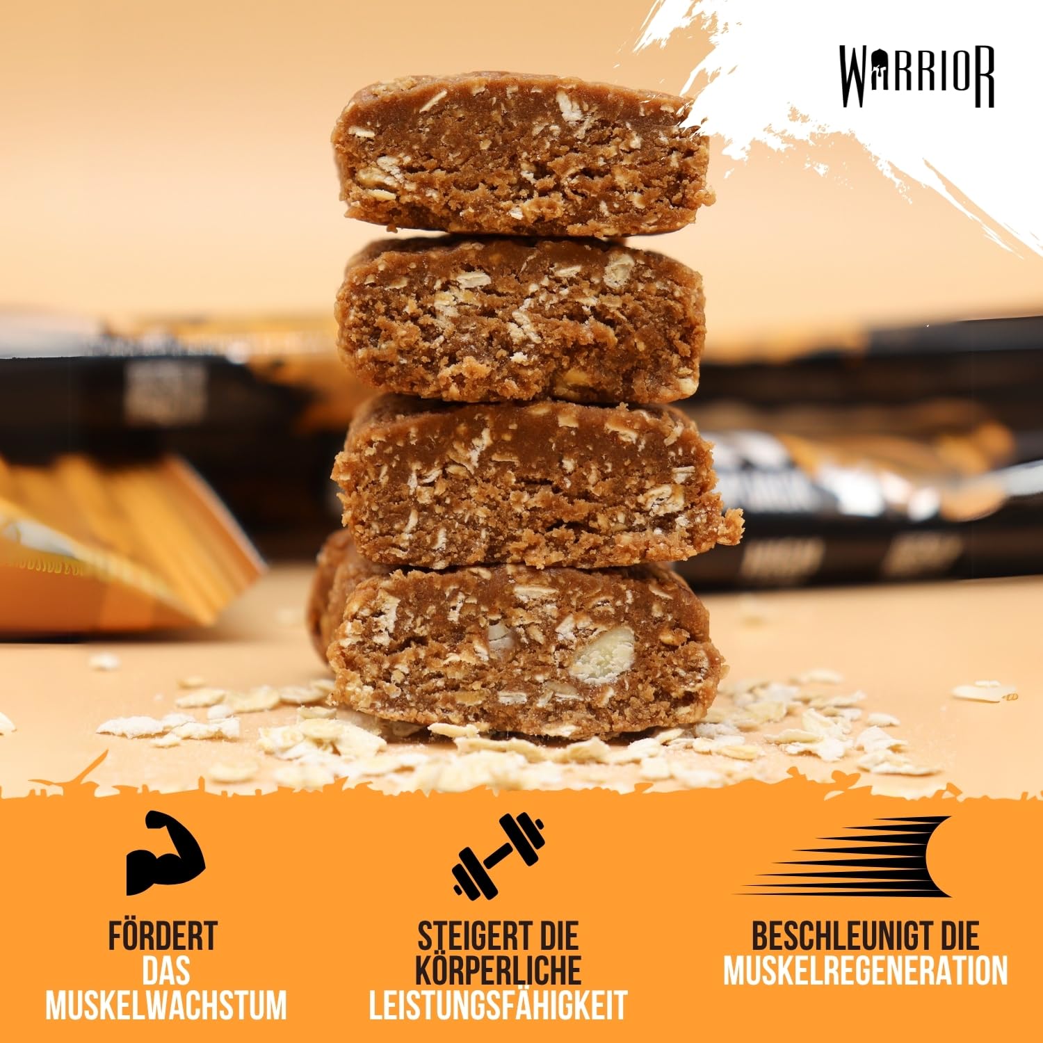 Warrior Raw Proteinriegel 12 x 75 g – Ballaststoffreicher Haferriegel mit Protein, High Protein Snack ohne Zucker, Natürlicher Haferflocken Riegel mit Präbiotika – Schoko-Brownie