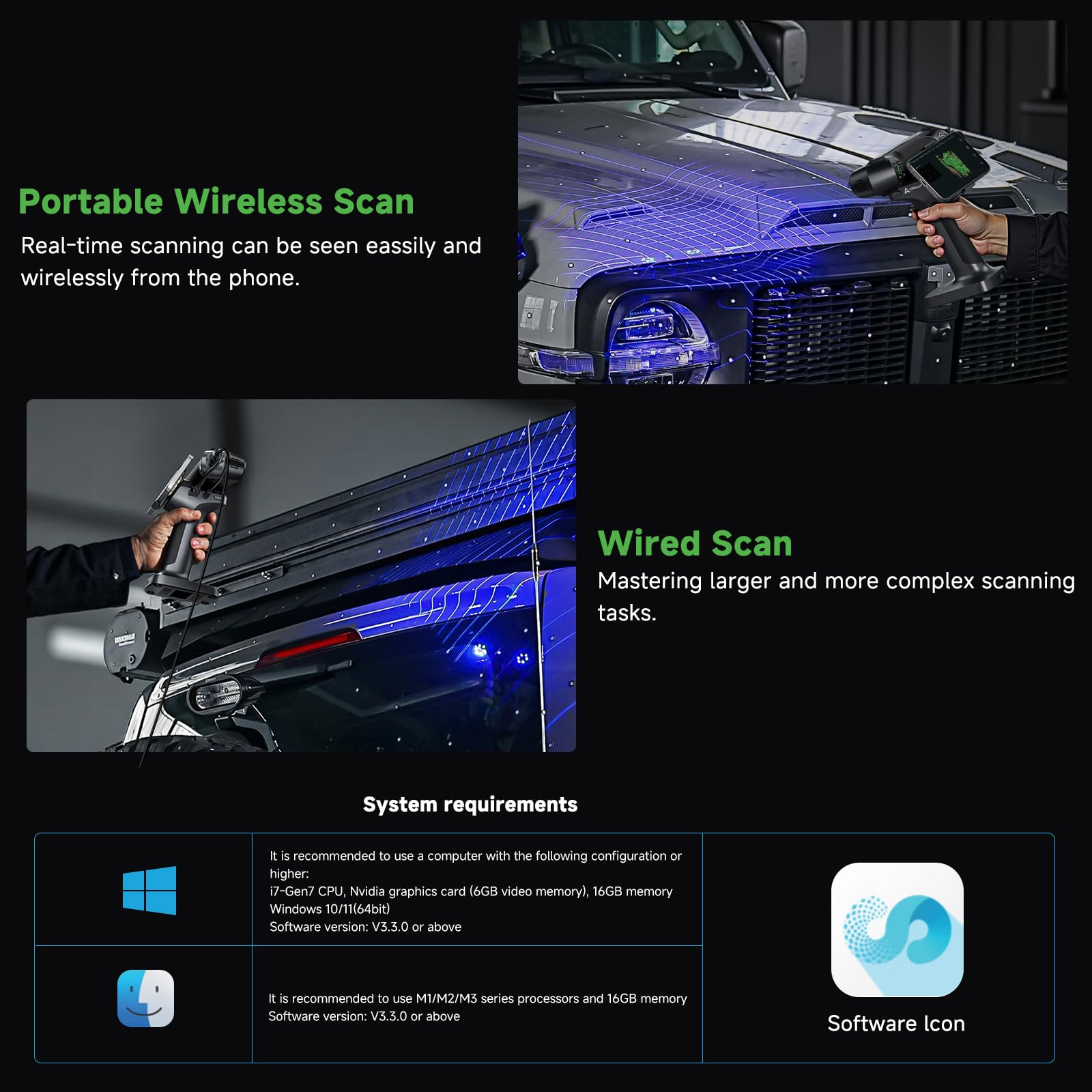 Creality Sermoon S1 3D Scanner, High-Precision 0.02mm Metrology-Grade 3D Scanner for 3D Printing with Blue/IR Laser, Exclusive Single-line Deep Hole scanning Technology, Wireless Support