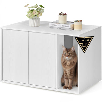 SONGMICS HOME Katzenklo Schrank, superschnelle werkzeuglose Montage, Toolless-Technologie, Katzenhaus für Katzentoilette, Werkzeuglose Montage, Push-to-Open, 80 x 53 x 50cm, schneeweiß PCL013W01