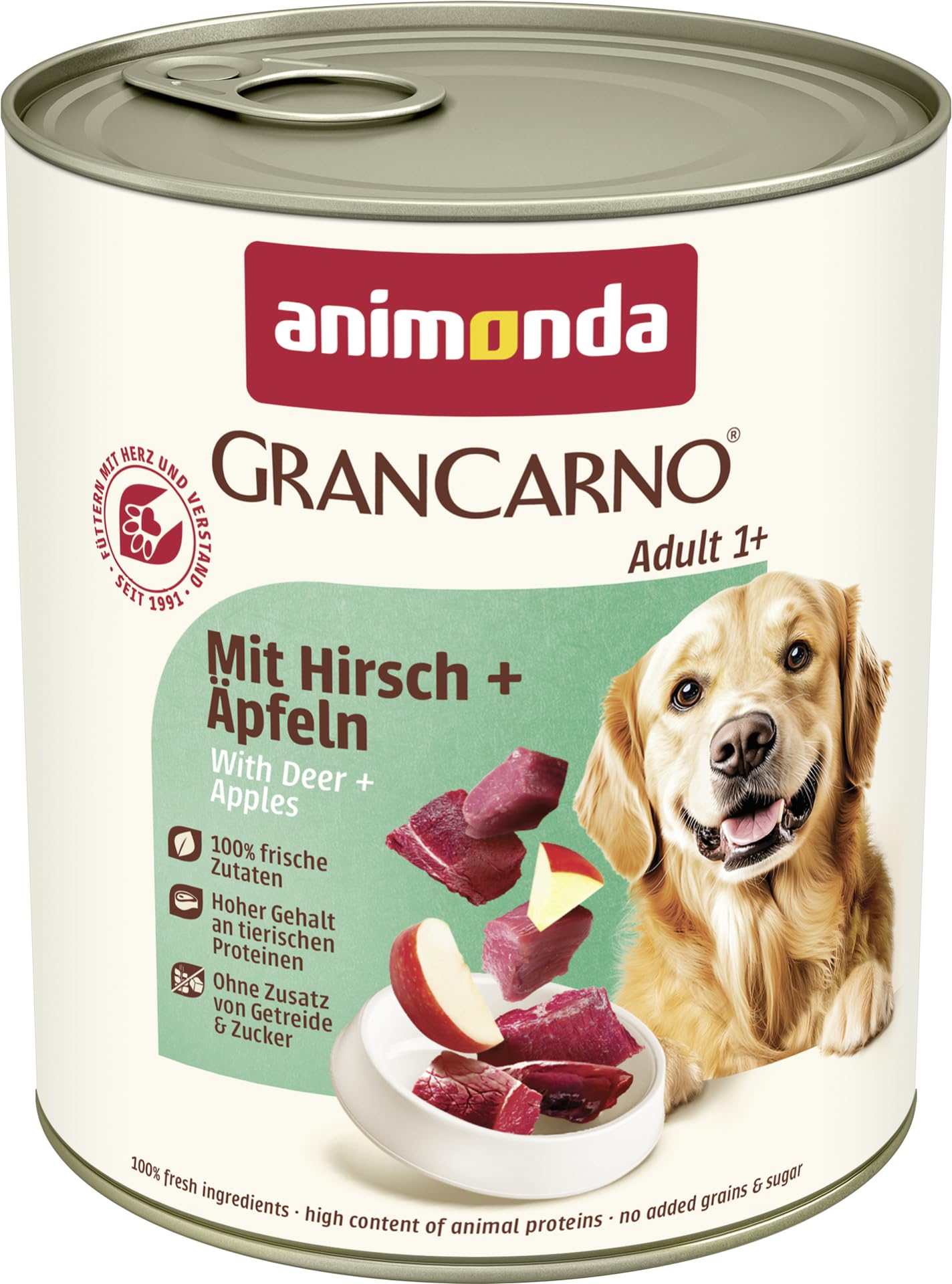animonda GranCarno Hunde Nassfutter mit Rind + Entenherzen (6 x 800 g), getreidefreies Hundenassfutter ohne Zucker, für ausgewachsene Hunde, mit frischen fleischigen Zutaten