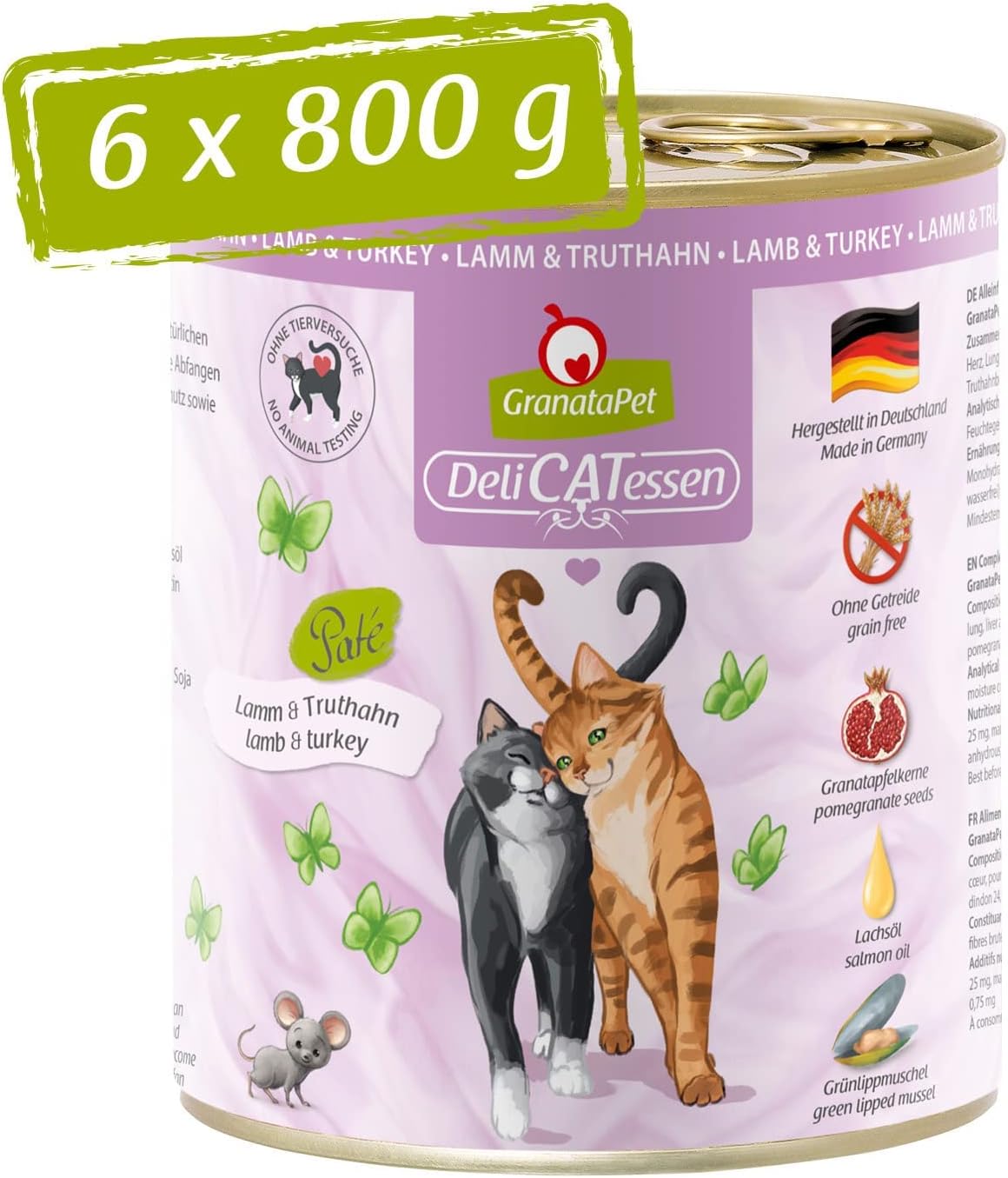 GranataPet DeliCatessen Huhn PUR, Nassfutter für Katzen, Futter ohne Getreide & ohne Zuckerzusätze, Katzenfutter mit hohem Fleischanteil & hochwertigen Ölen, 6 x 400 g