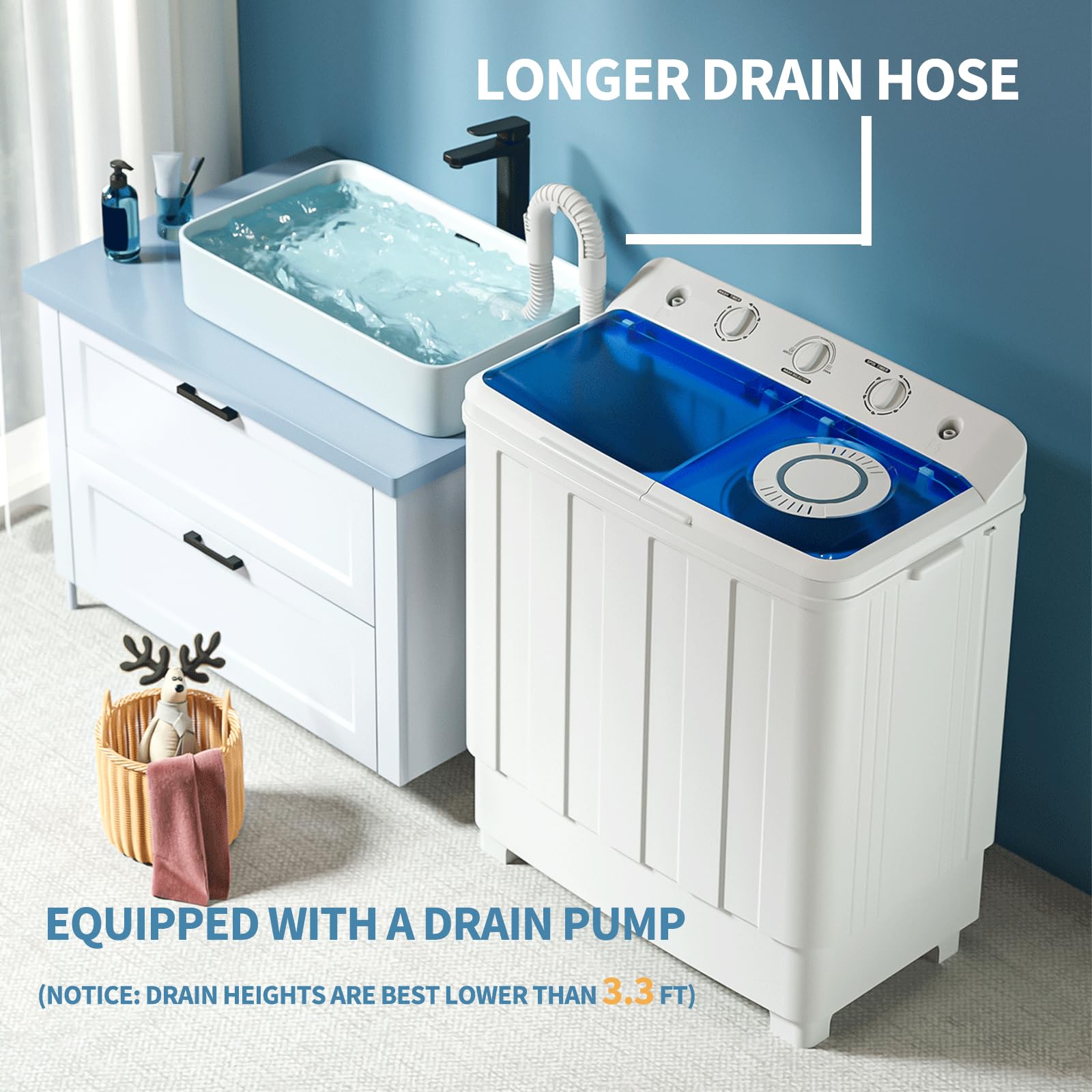 VCJ Portable Washing Machine, Twin Tub Washing Machine Laundry Compact Washer spinner Combo with 14lbs capacity, 9Lbs Washer and 5Lbs Spinner dryer for Apartments RVs and Dorms