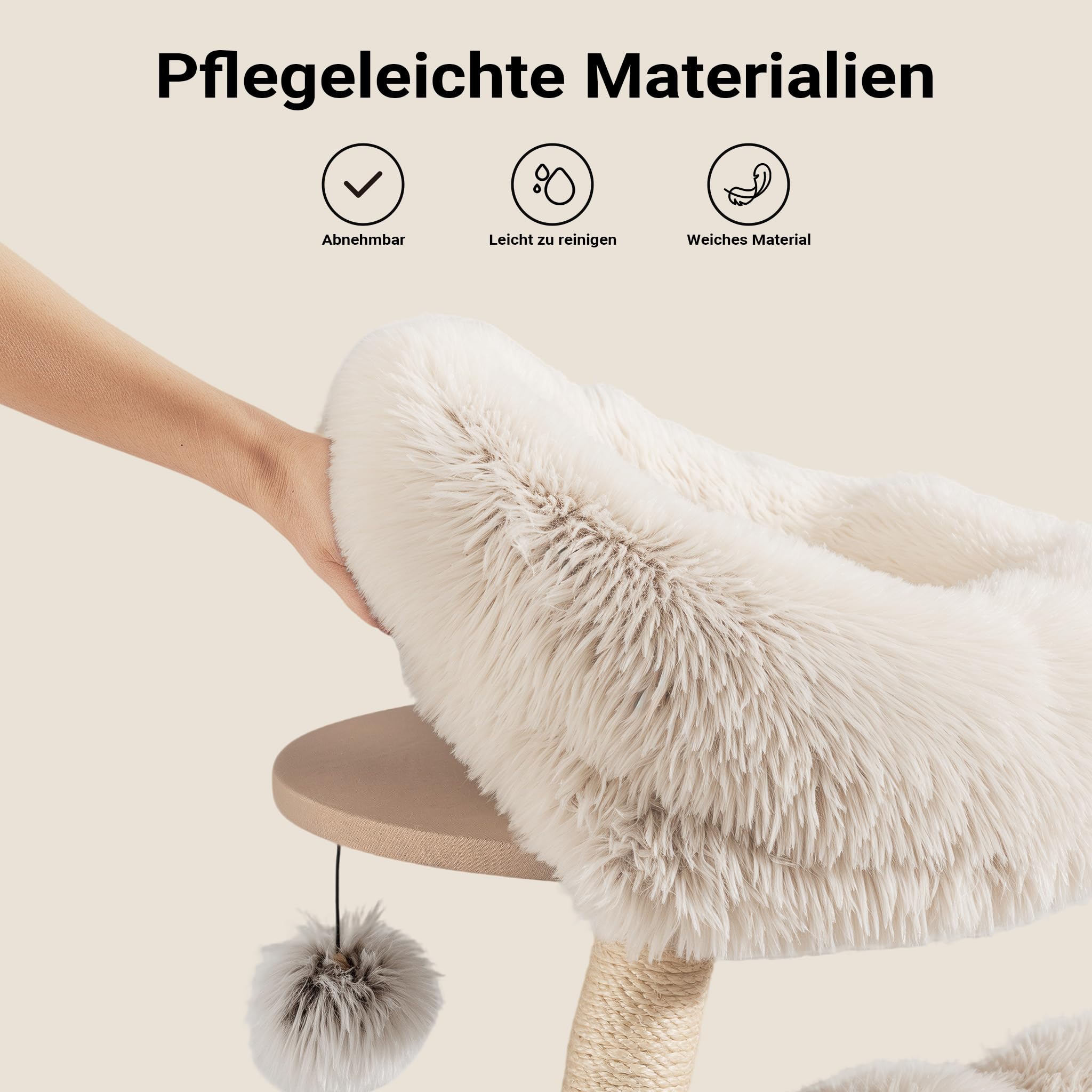 Fudajo Designer Kratzbaum mit Hängeliege, Katzenkratzbaum 59 x 59 x 169 cm, Katzenbaum bis max. 15 kg mit Sisal und Plüsch, Katzenmöbel mit 3 Etagen