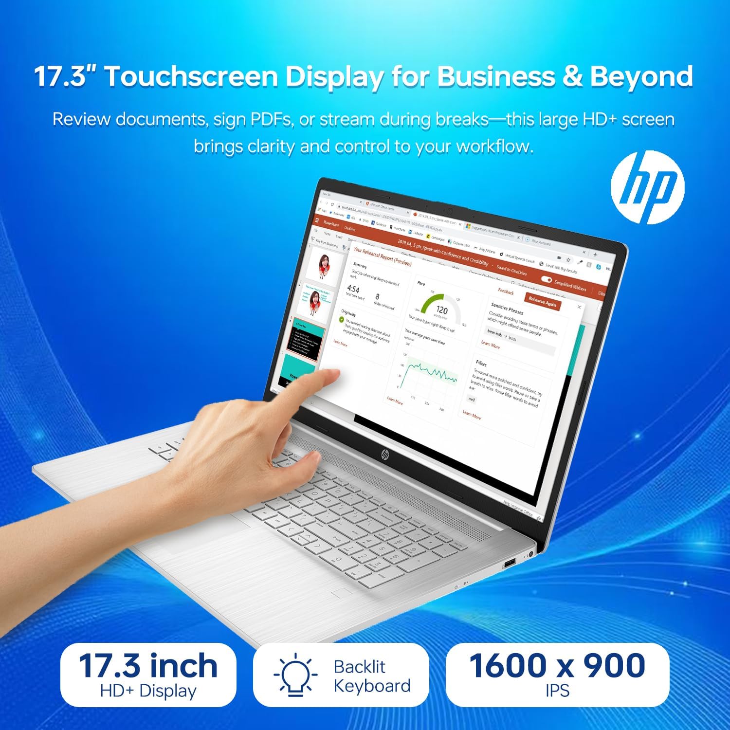 HP Essential 17t Business Laptop, 17.3" HD+ Touchscreen Display, Intel Core i7-1355U (> R5 7430U) High-Performance Tier Processor, 32GB RAM, 1TB SSD, HDMI, Fingerprint Reader, Wi-Fi 6, Windows 11 Home