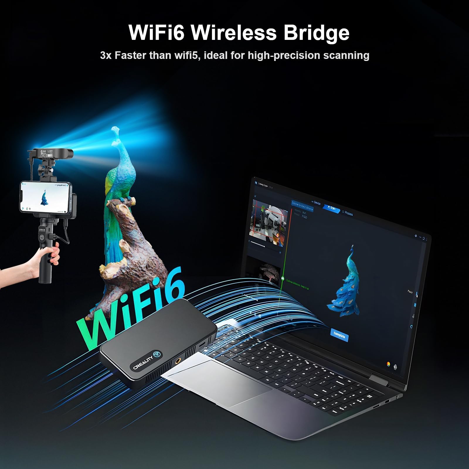 Creality CR-Scan Ferret Pro 3D Scanner for 3D Printing, Upgrade Wireless Handheld Scanner with WiFi 6 Bridge, Anti-Shake Tracking, 30FPS Fast Full Color Scan, 0.1mm Accuracy for iOS/Android & PC