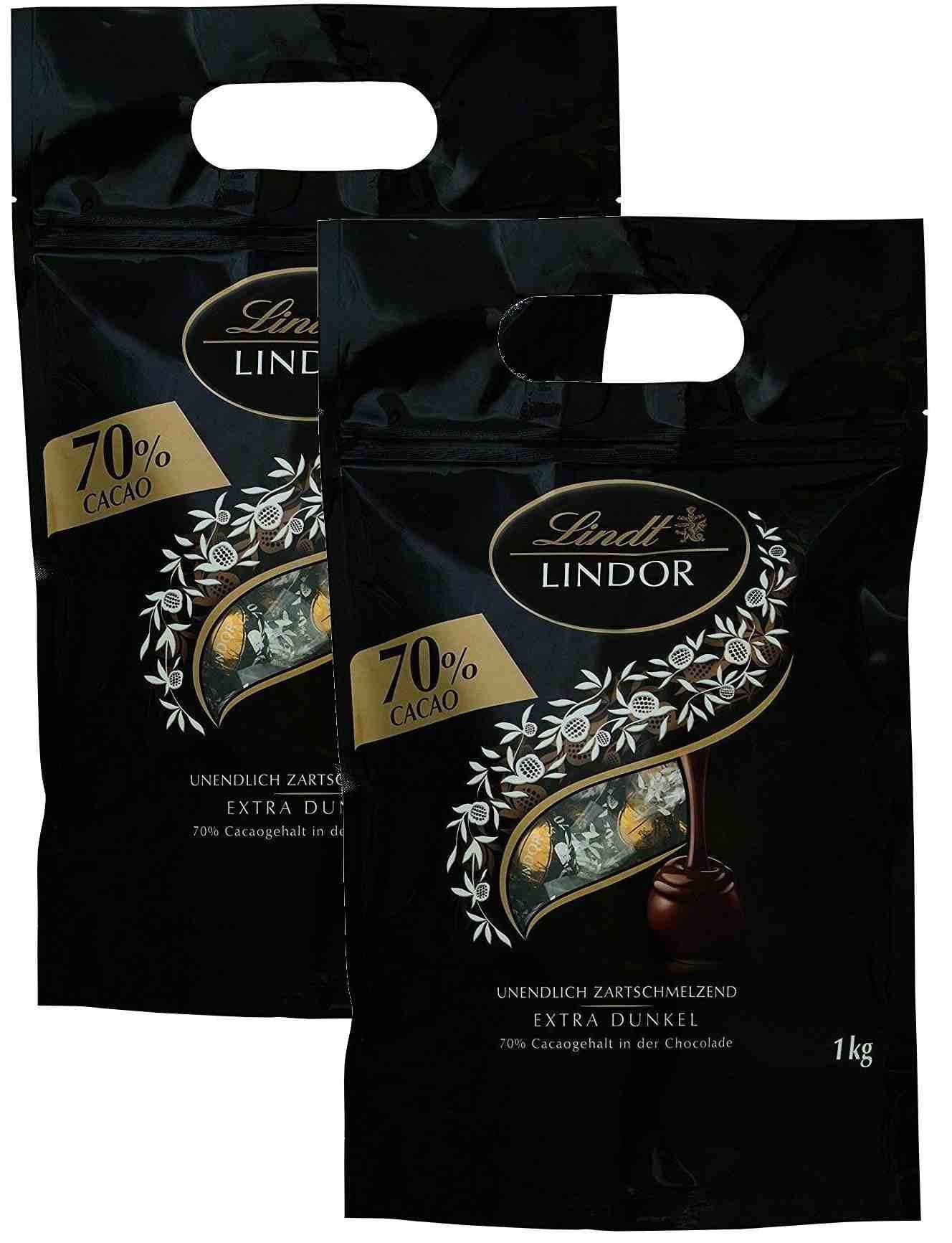 Lindt LINDOR Schokoladen Kugeln Extra Dunkel | ca. 80 Kugeln Edelbitterschokolade feinherb | dunkle Schokolade mit 70% Kakao | Großpackung, Pralinen-Geschenk | 1kg (1er Pack)