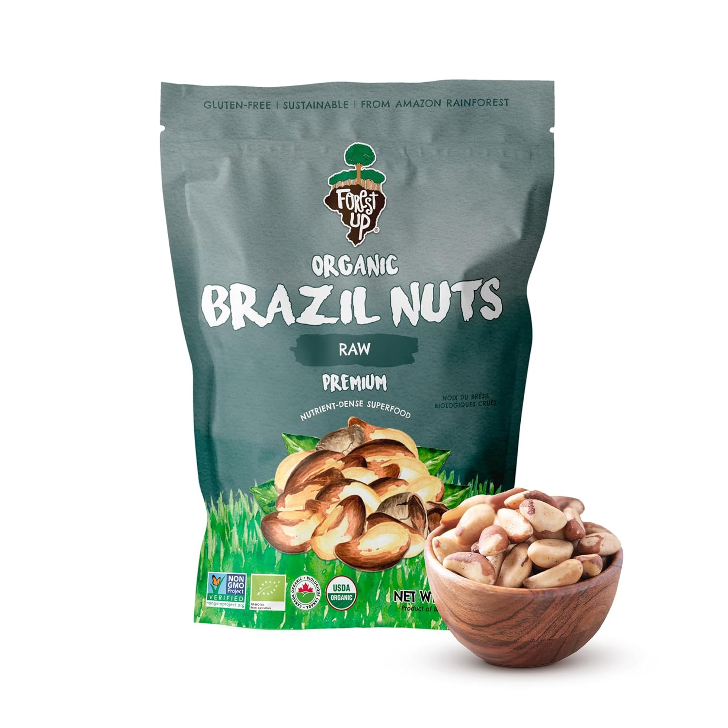 Snack The True Organic Brazil Nuts 15 oz – Raw and Unsalted – Kosher – Healthy – Rich in Vegetable Protein – Harvested in Amazon Rainforest – Fresh, Vegan, and Gluten Free – Forest Up
