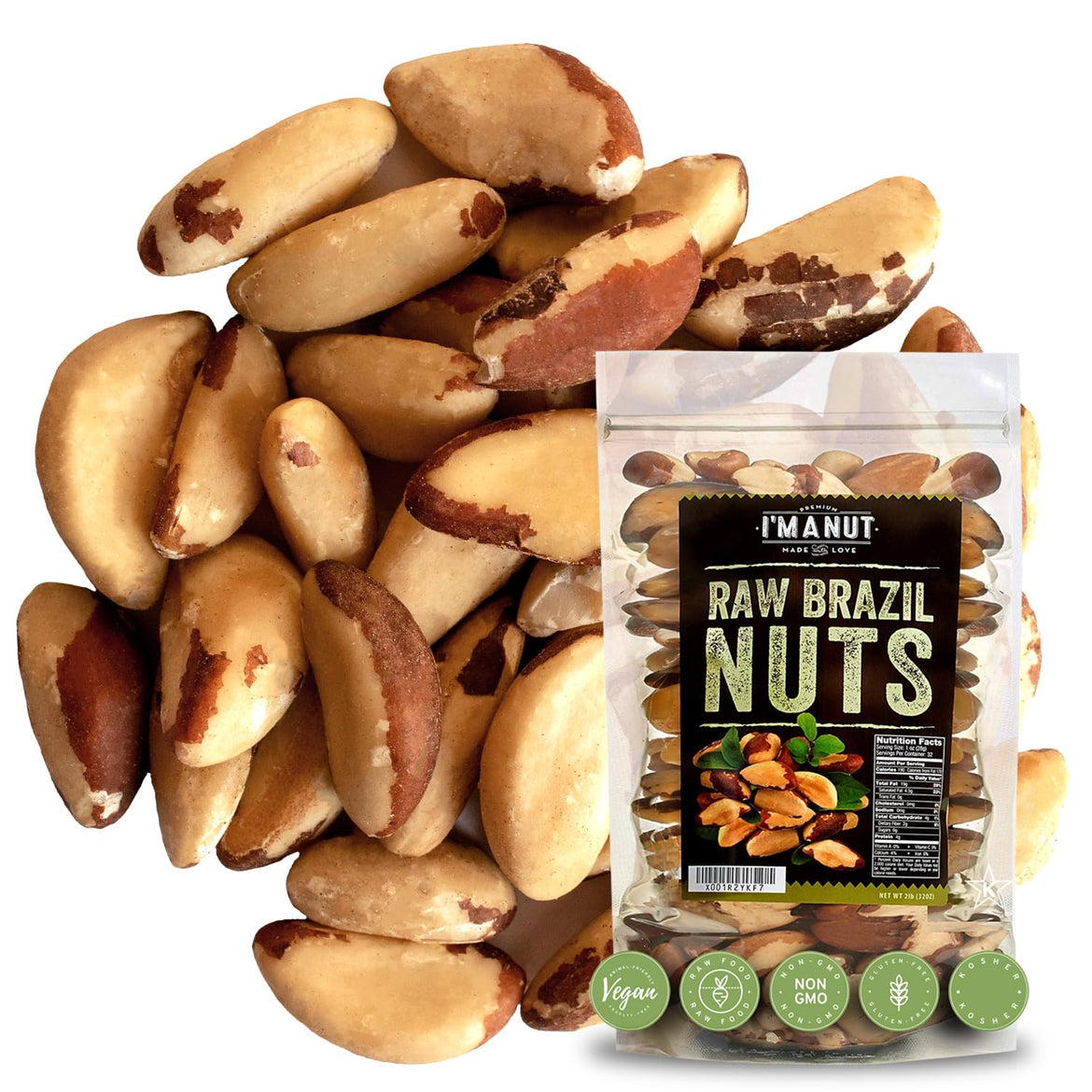 Premium Wild Harvested Raw Brazil Nuts, 1 lb (16oz) – High Selenium, Batch Tested Peanut & Gluten Free, Non-GMO, Kosher, Resealable Bag