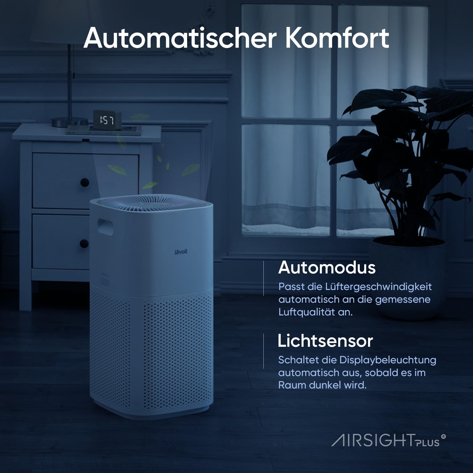 Levoit Luftreiniger mit HEPA Luftfilter gegen 99,97 Prozent Schimmel Staub Pollen Tierhaare, Luftqualitäts-Feedback und Auto-Modus, CADR 240m³/h für Raucherzimmer, bis zu 50m², Weiß