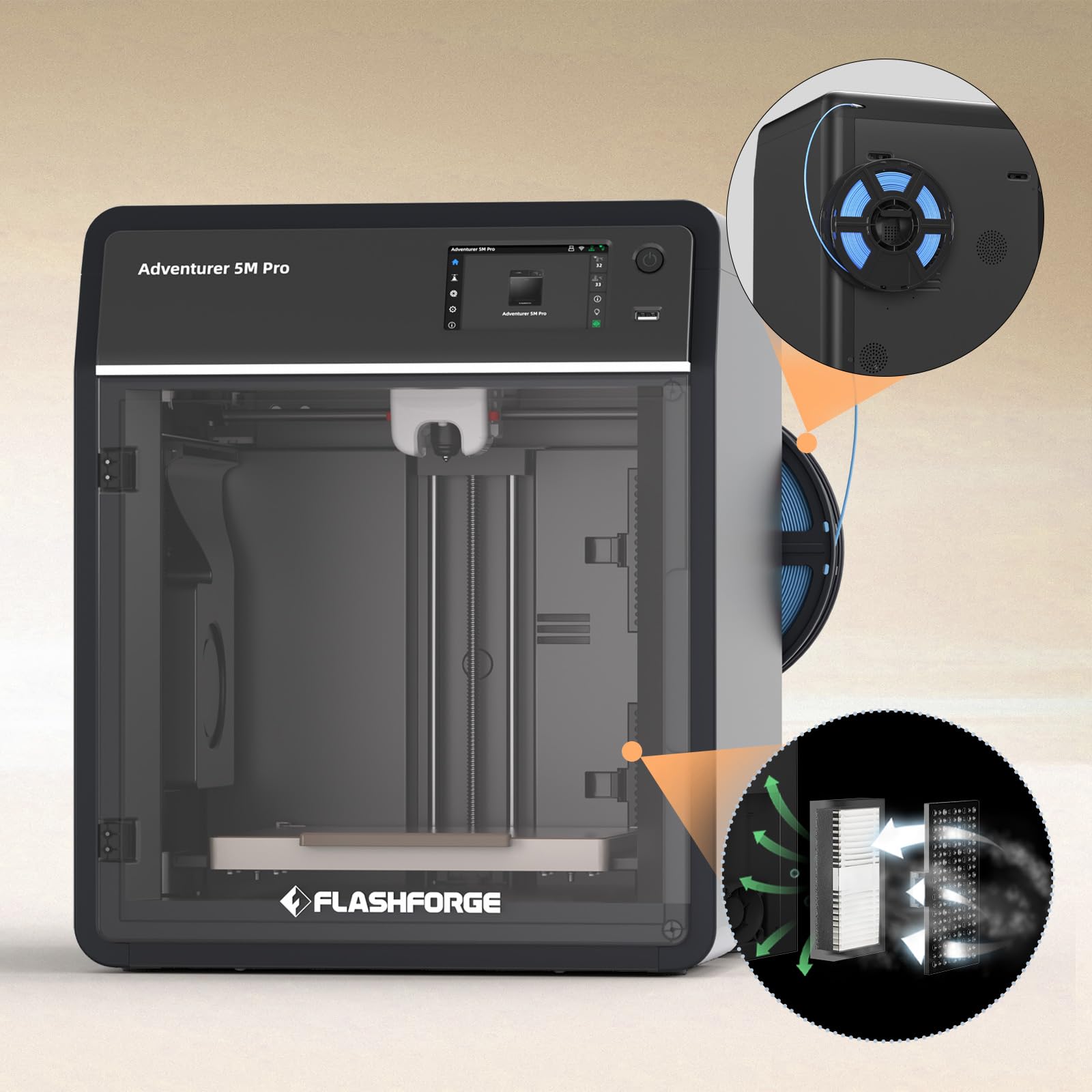 FLASHFORGE Adventurer 5M 3D Printer High Speed Max 600mm/s with Auto Leveling, 3-Second Nozzle Change, 220×220×220mm Printing, 280°C Direct Drive for Kids/Beginners/Home