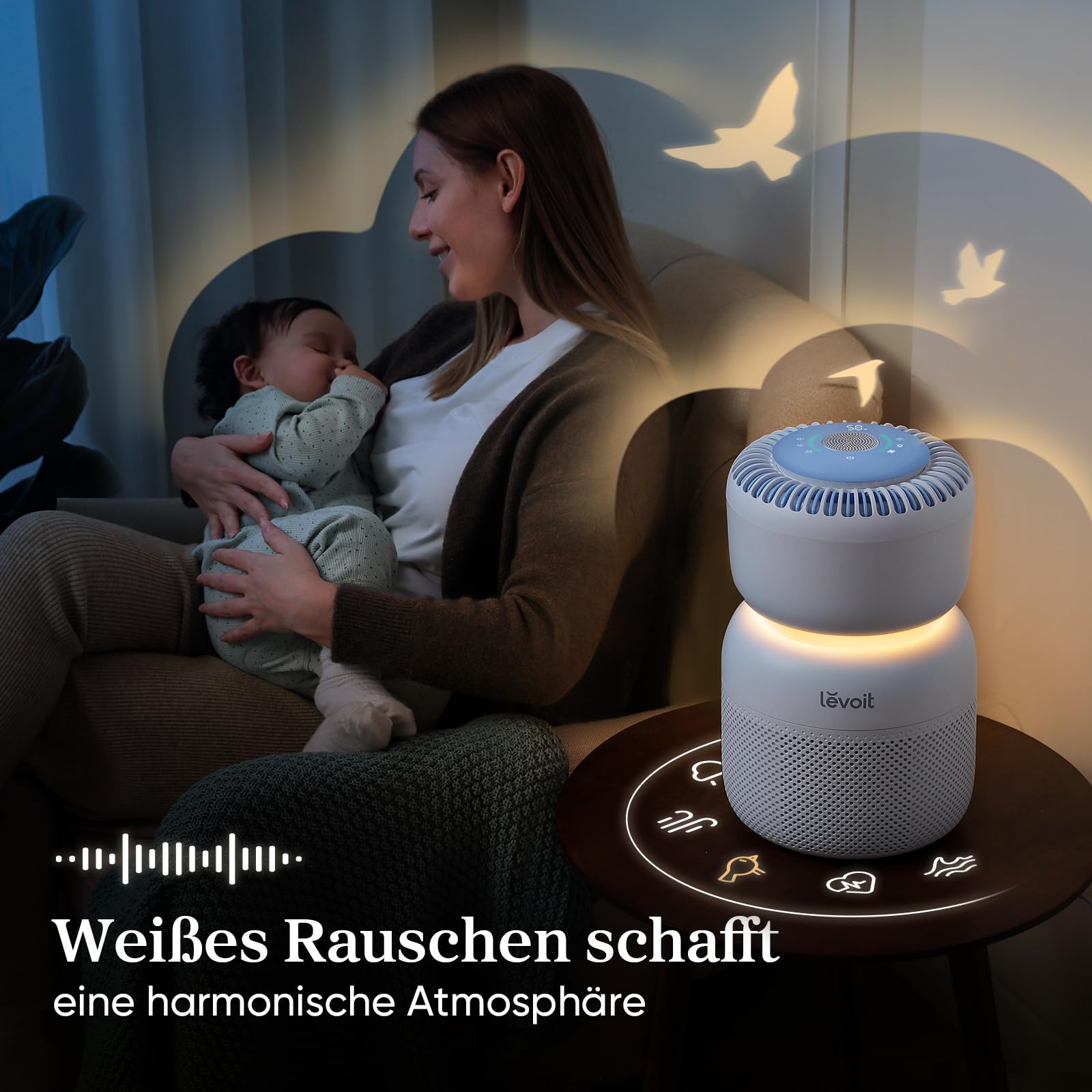 Levoit Luftreiniger mit HEPA Luftfilter gegen 99,97 Prozent Schimmel Staub Pollen Tierhaare, Luftqualitäts-Feedback und Auto-Modus, CADR 240m³/h für Raucherzimmer, bis zu 50m², Weiß