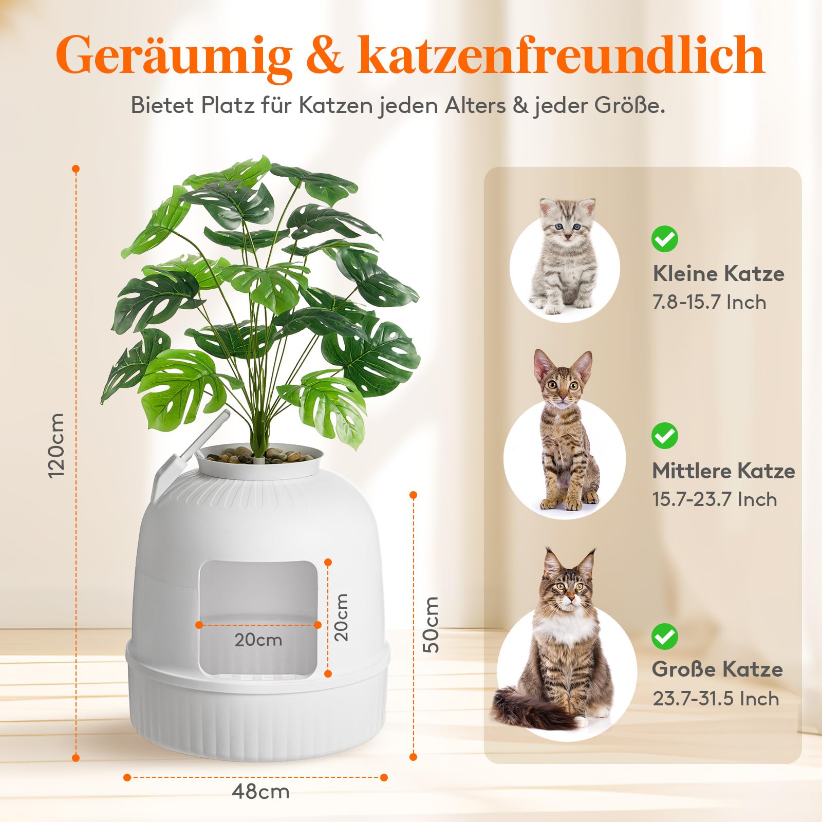 Lifewit Katzenklo Blumentopf mit Pflanze & Schaufel, Katzenklo Versteckt, Katzentoilette XXL mit Geruchskontrolle & Kohlefilter, Wohnzimmer, Schlafzimmer, Ecke, Weiß