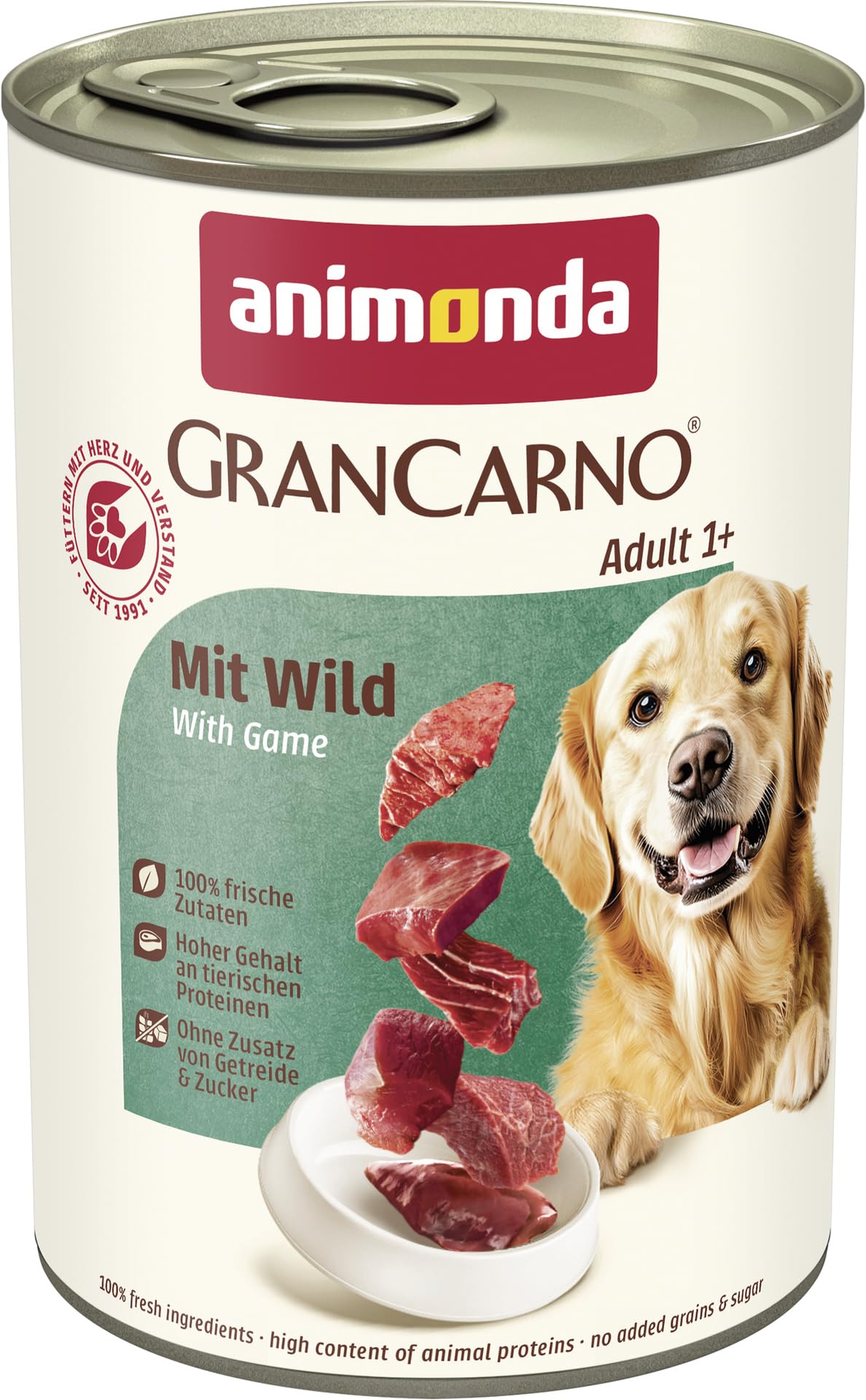 animonda GranCarno Hunde Nassfutter mit Rind + Entenherzen (6 x 800 g), getreidefreies Hundenassfutter ohne Zucker, für ausgewachsene Hunde, mit frischen fleischigen Zutaten