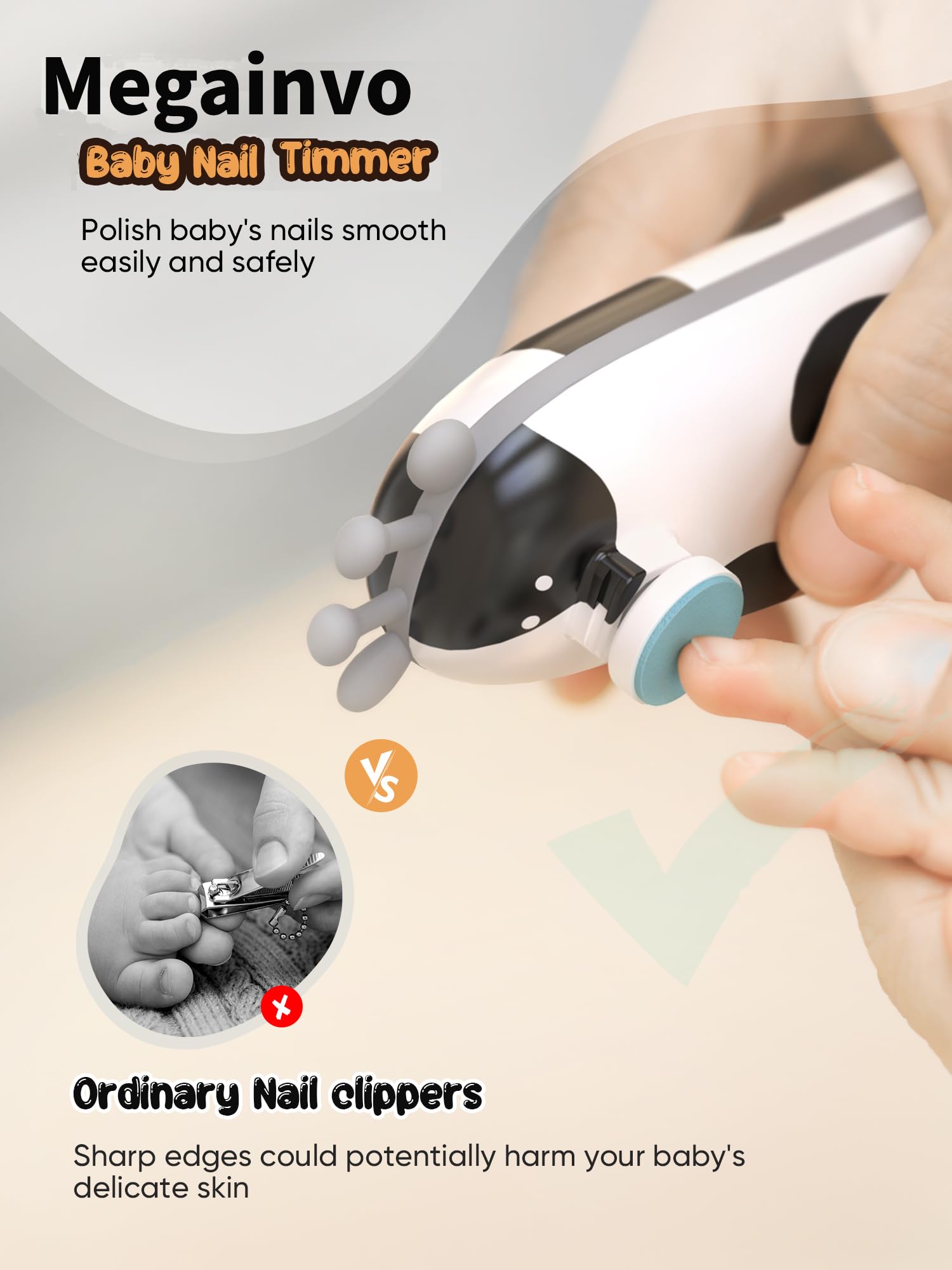 Elektrische Nagelfeile Baby Nagelpflegeset Elektrisch Nagelpflege Nail Trimmer Nagelschere Nageltrimmer Nail File Maniküre & Pediküre Set für Neugeborene Baby mit Licht, Gelb