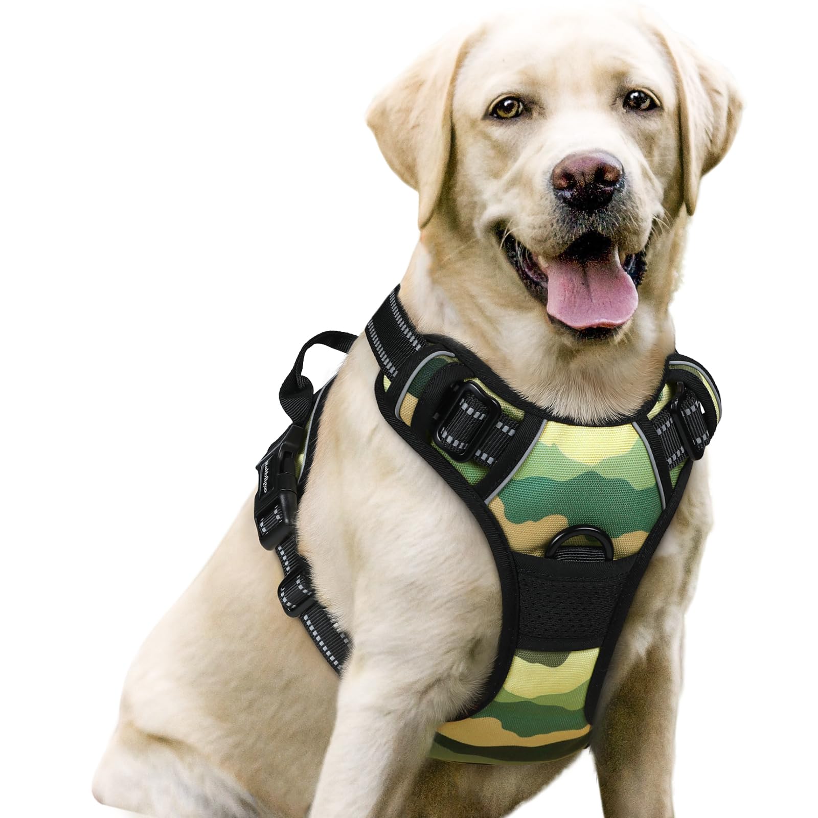rabbitgoo Hundegeschirr Grosse Hunde, Anti Zug Geschirr mit Kontrolle, No Pull Verstellbar Hundegeschirr Mittelgroße Hunde, Atmungsaktiv Reflexstreifen Brustgeschirr Sichere Führung, Schwarz, L