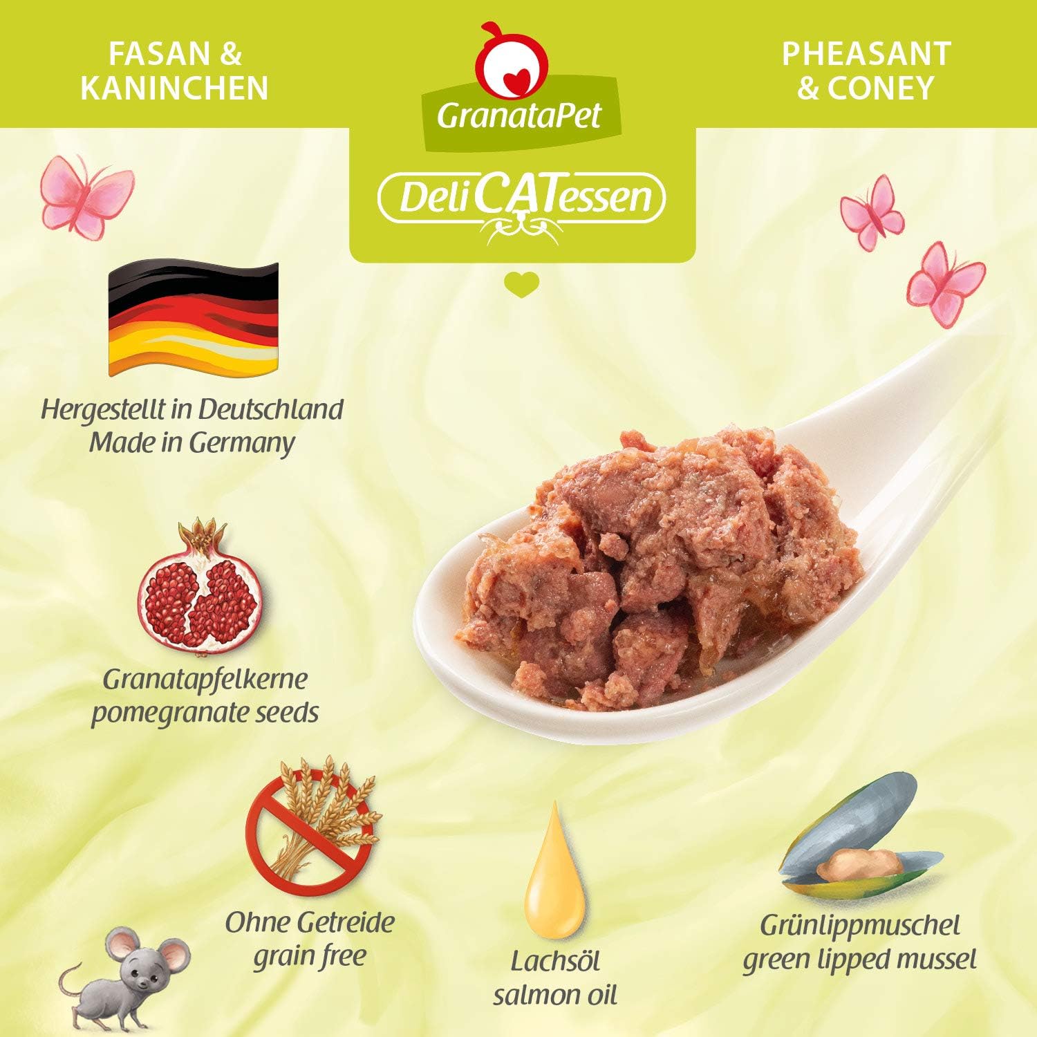 GranataPet DeliCatessen Huhn PUR, Nassfutter für Katzen, Futter ohne Getreide & ohne Zuckerzusätze, Katzenfutter mit hohem Fleischanteil & hochwertigen Ölen, 6 x 400 g