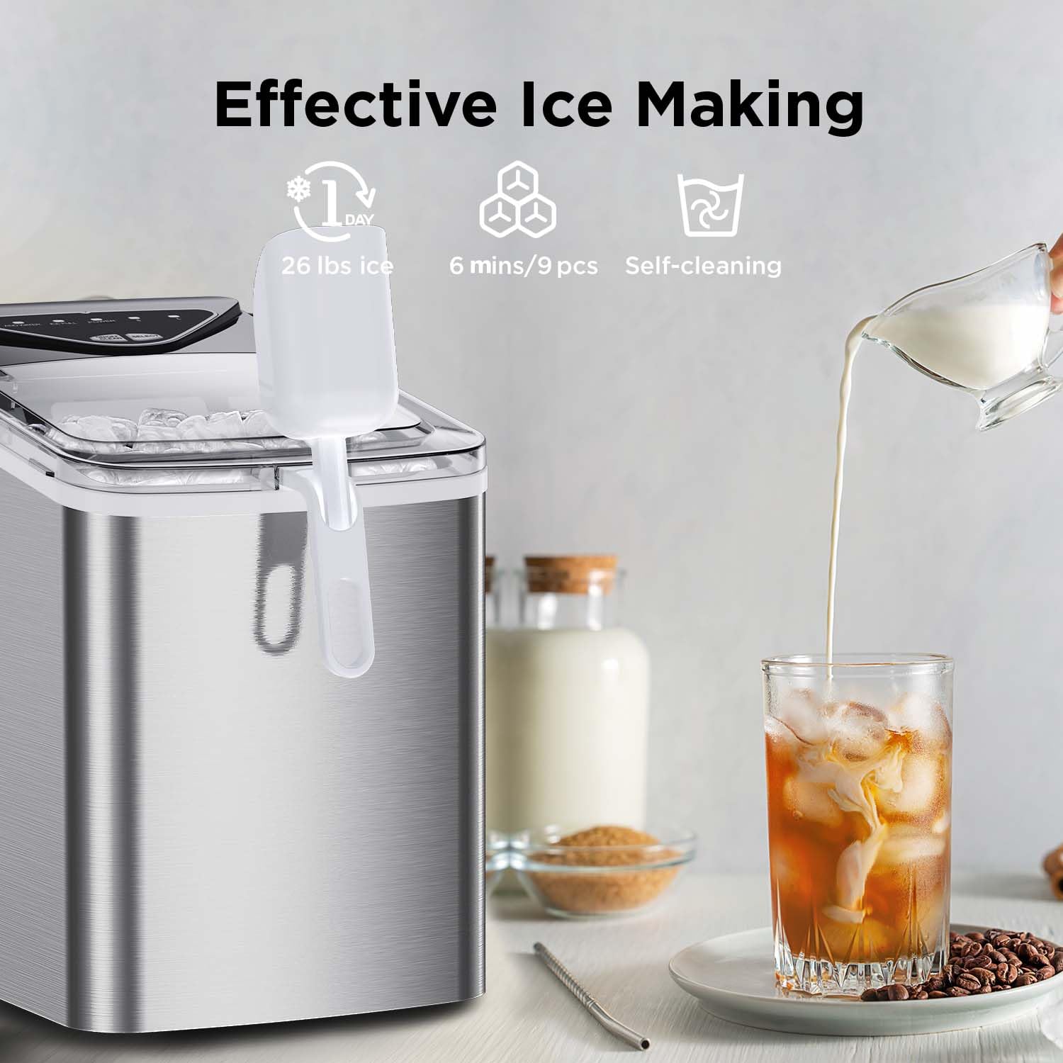 Nugget Ice Maker Countertop, Silonn Chewable Pellet Ice Machine with Self-Cleanin Function, 36lbs/24H Portable Ice Makers for Home Kitchen Officce, Black