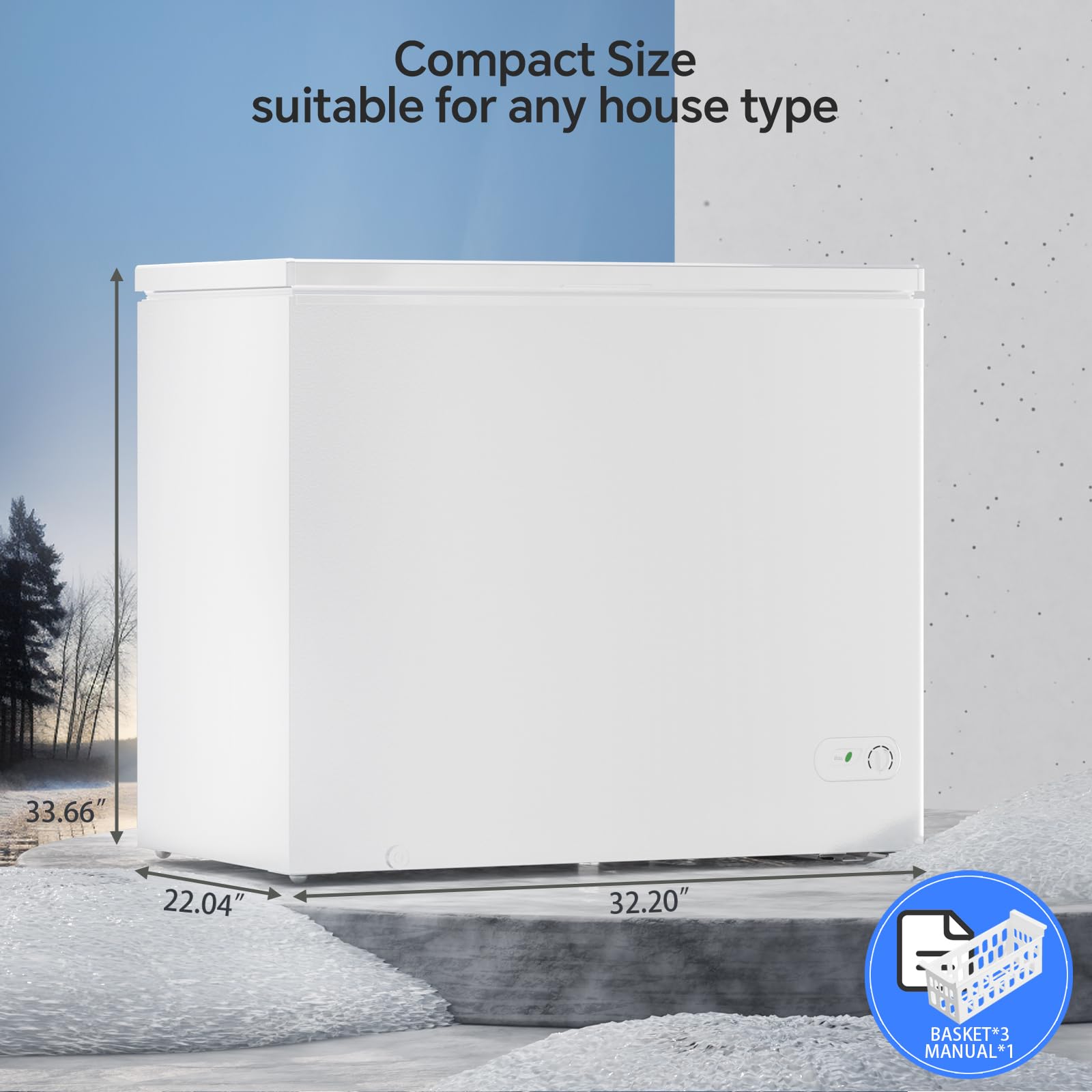 Kismile 2.8 Cubic Feet Chest Freezer with 2 Removable Basket Free Standing Top Open Door Compact Freezer with Adjustable Temperature for Home/Kitchen/Office/Bar