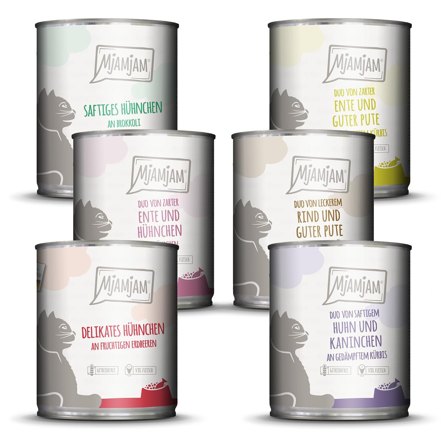 MjAMjAM - Premium Nassfutter für Katzen - saftiges Huhn an leckeren Möhrchen, 6er Pack (6 x 400 g), getreidefrei mit extra viel Fleisch