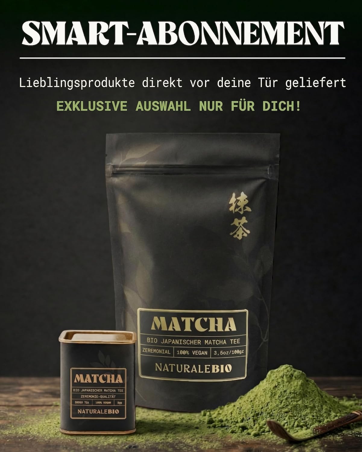 NaturaleBio Matcha Tee Pulver Bio - Premium-Qualität - 100g. Original Green Tea aus Japan. Japanischer ideal zum Trinken. Grüntee für Latte, Smoothies Getränk. Hergestellt in Uji, Kyoto.