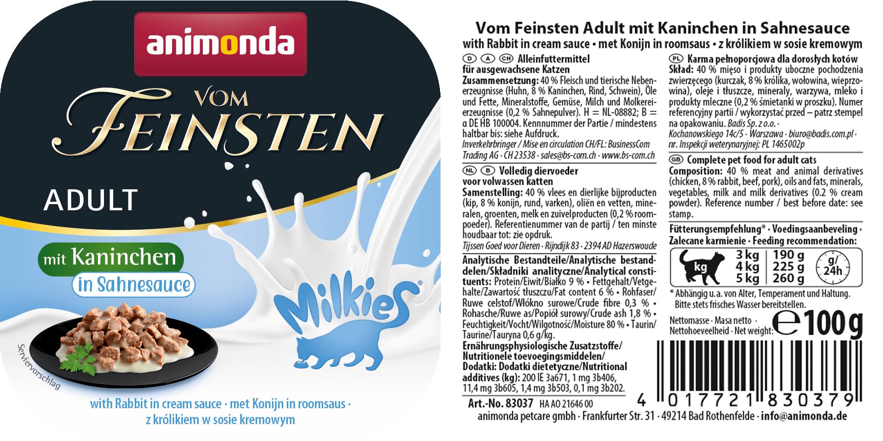 animonda Vom Feinsten Adult Vielfalt (32 x 100 g), Nassfutter für ausgewachsene Katzen, Katzenfutter ohne Getreide und Zucker, mit 100 % frischen, fleischlichen Zutaten