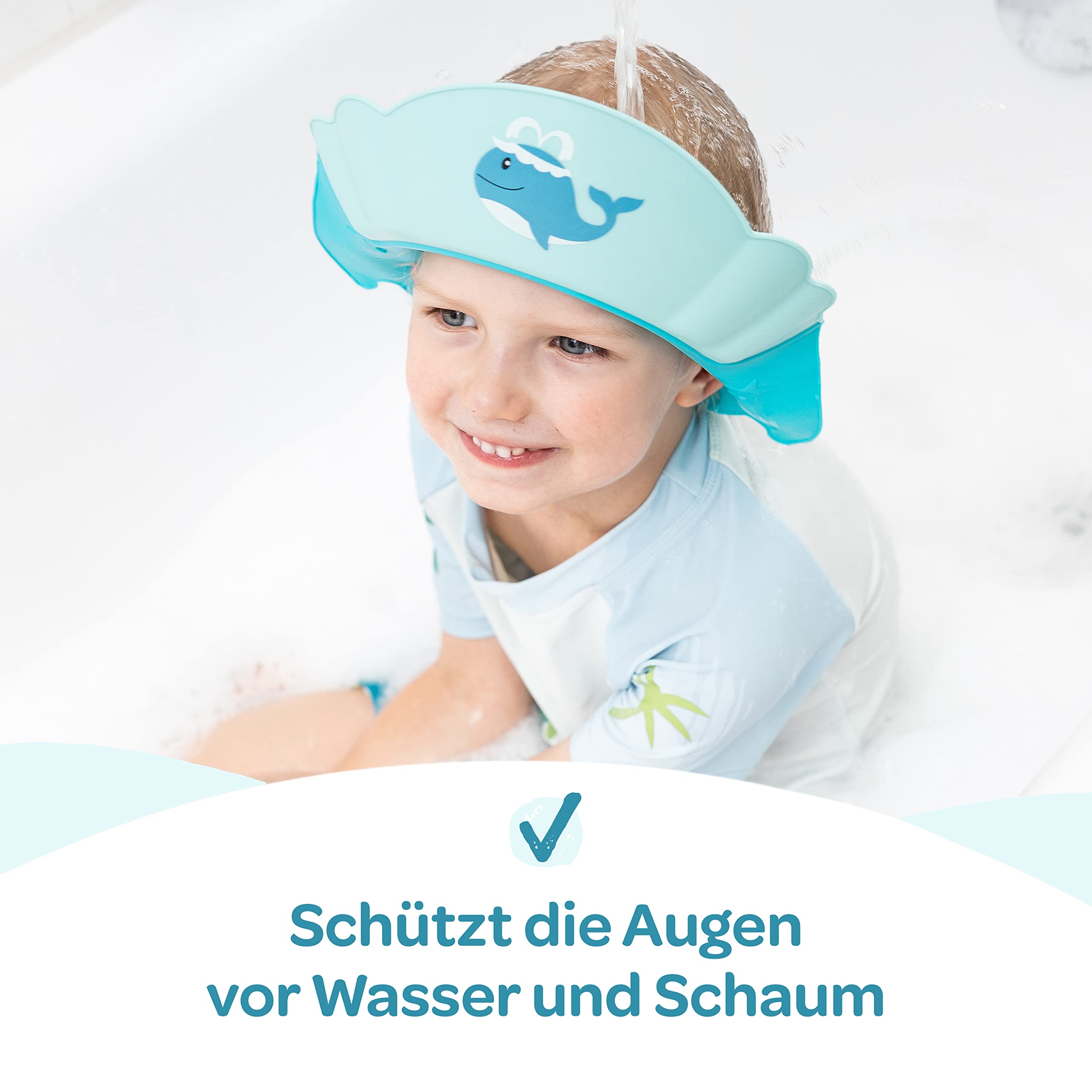 Duschhaube Kinder –- eine Duschhaube für sorgenfreies Haare waschen Kinderschutz (Blau)
