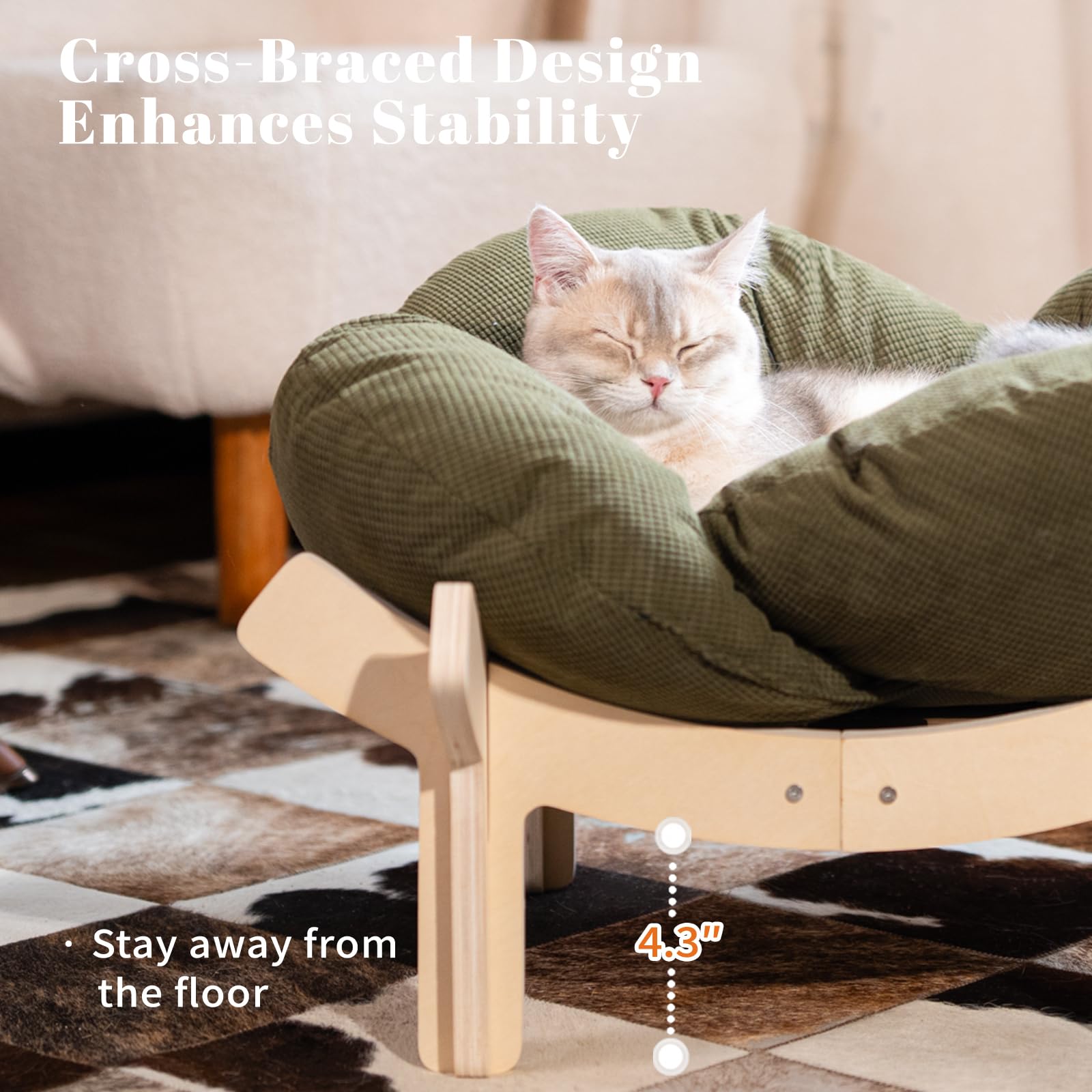 CheerPals Erhöhtes Katzenbett Blumenform, 55cm L&W Großes Katzensofa, Stilvoll Katzenstuhl mit Hochelastischer Weich Kissen, Katzenmöbel zum Schlafen für Alle Katze