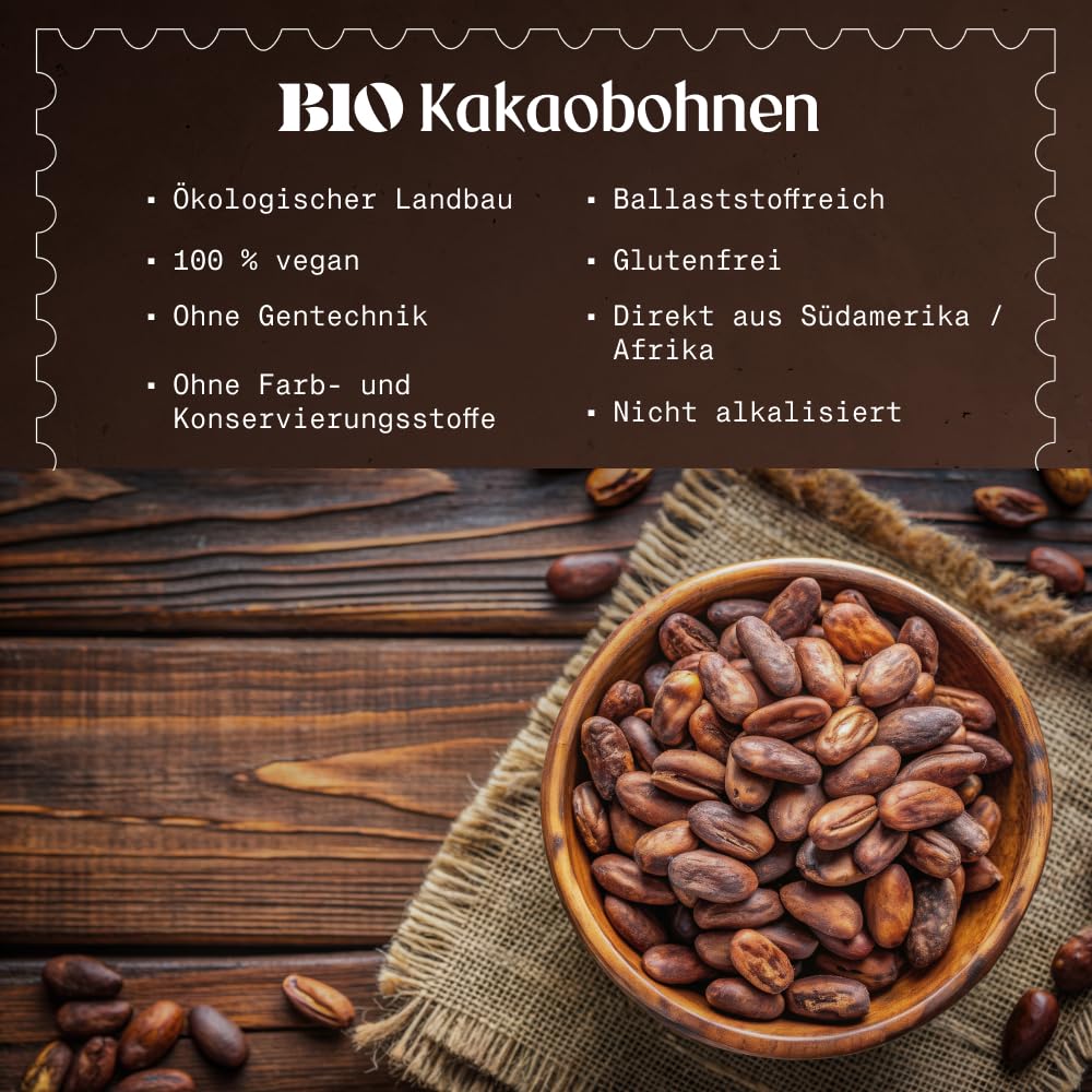 NaturaleBio Kakao Pulver Bio 1kg. Organic Cacao Pulver, Roh & Ungesüßt, Ideal für Getränke, Smoothies & Backen, Reich an Magnesium & Phosphor, Geprüft auf Schwermetalle