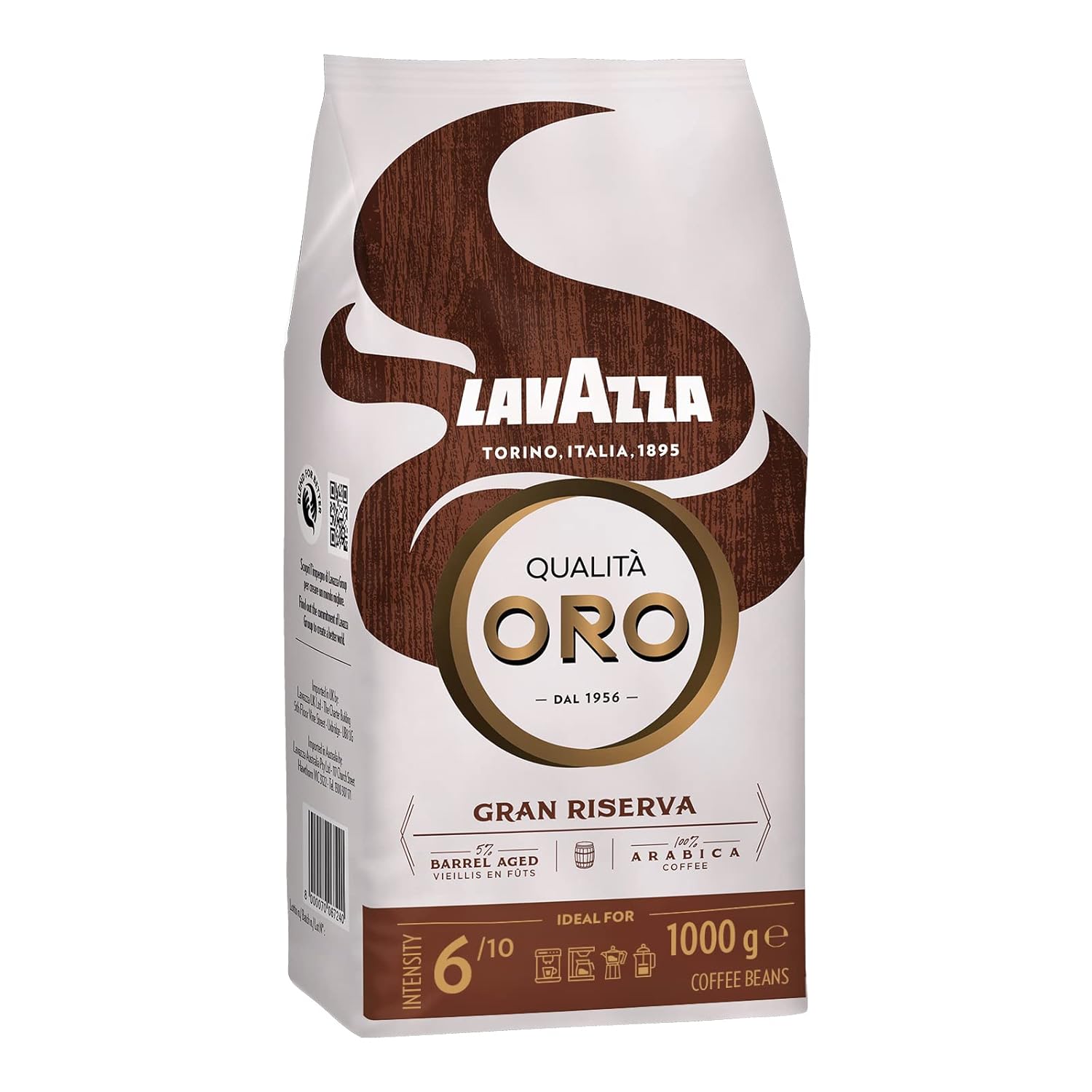 Lavazza, Crema e Aroma, Arabica und Robusta Kaffeebohnen, Ideal für Espressomaschinen, mit Schokoladigen Aromen, Reicher und Vollmundiger Geschmack, Intensität 8/10, Mittlere Röstung, 1 kg Packung