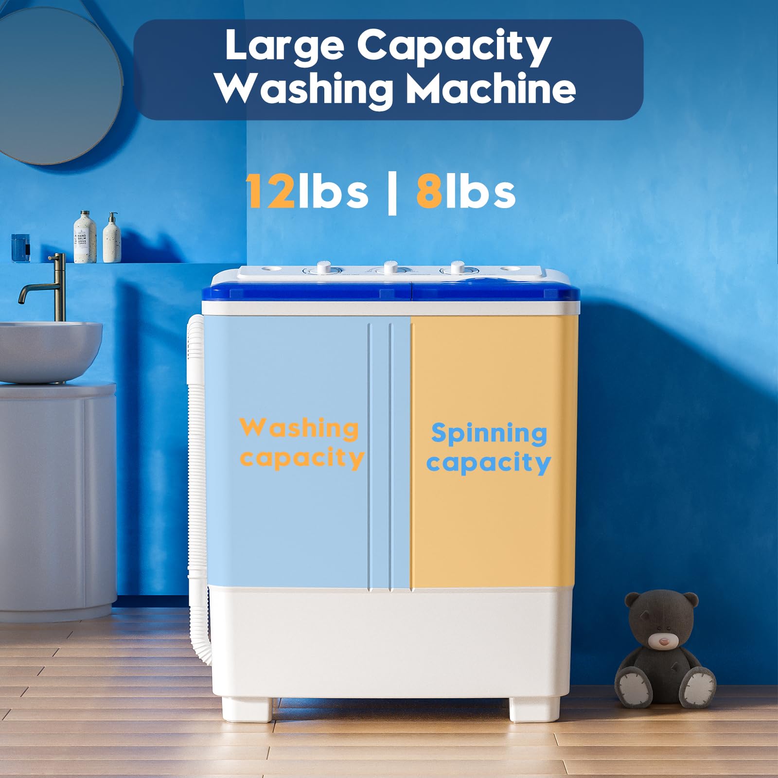 Auertech Portable Washing Machine, 28lbs Twin Tub Washer Mini Compact Laundry Machine with Drain Pump, Semi-automatic 18lbs Washer 10lbs Spinner Combo for Dorms, Apartments, RVs
