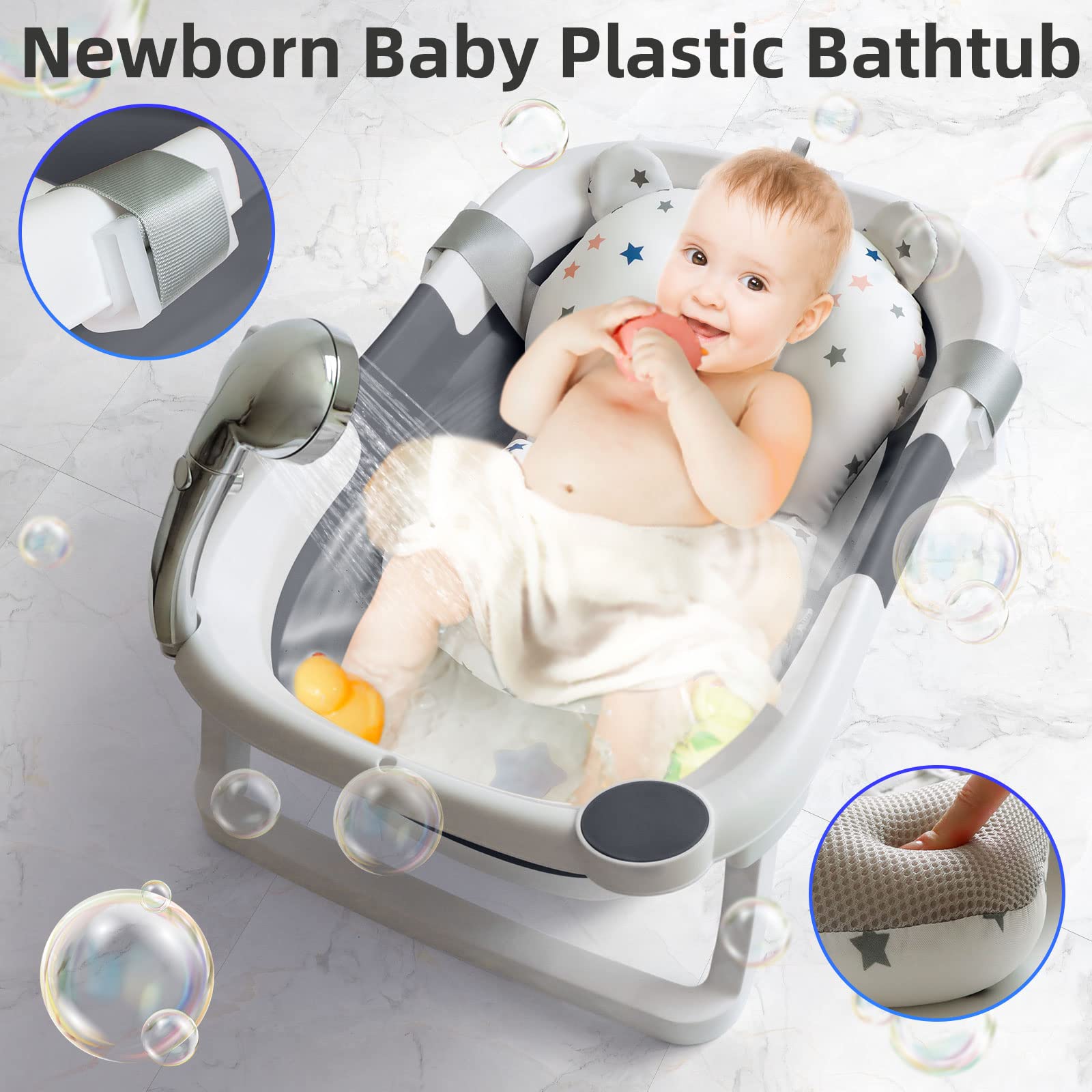 Baby Badewanne Faltbare Babybadewanne, Baby Bathtub Babywanne Wanne Faltbar mit Badewannen Stützkissen Sitzmatte, Rutschfeste Tragbare Reisedusche Badebecken Duschwanne für Neugeborene Kleinkinder