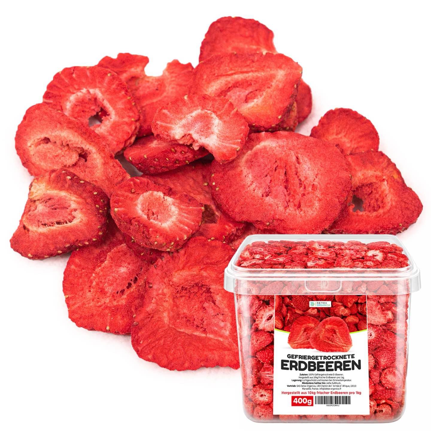 Detox Organica GEFRIERGETROCKNETE ERDBEEREN, 300g Früchte in Scheiben, 100% Trockenfrüchte natürlich und ohne Zusatz von Zucker oder Zusatzstoffen, Erdbeerchips freeze dried strawberries (300g)
