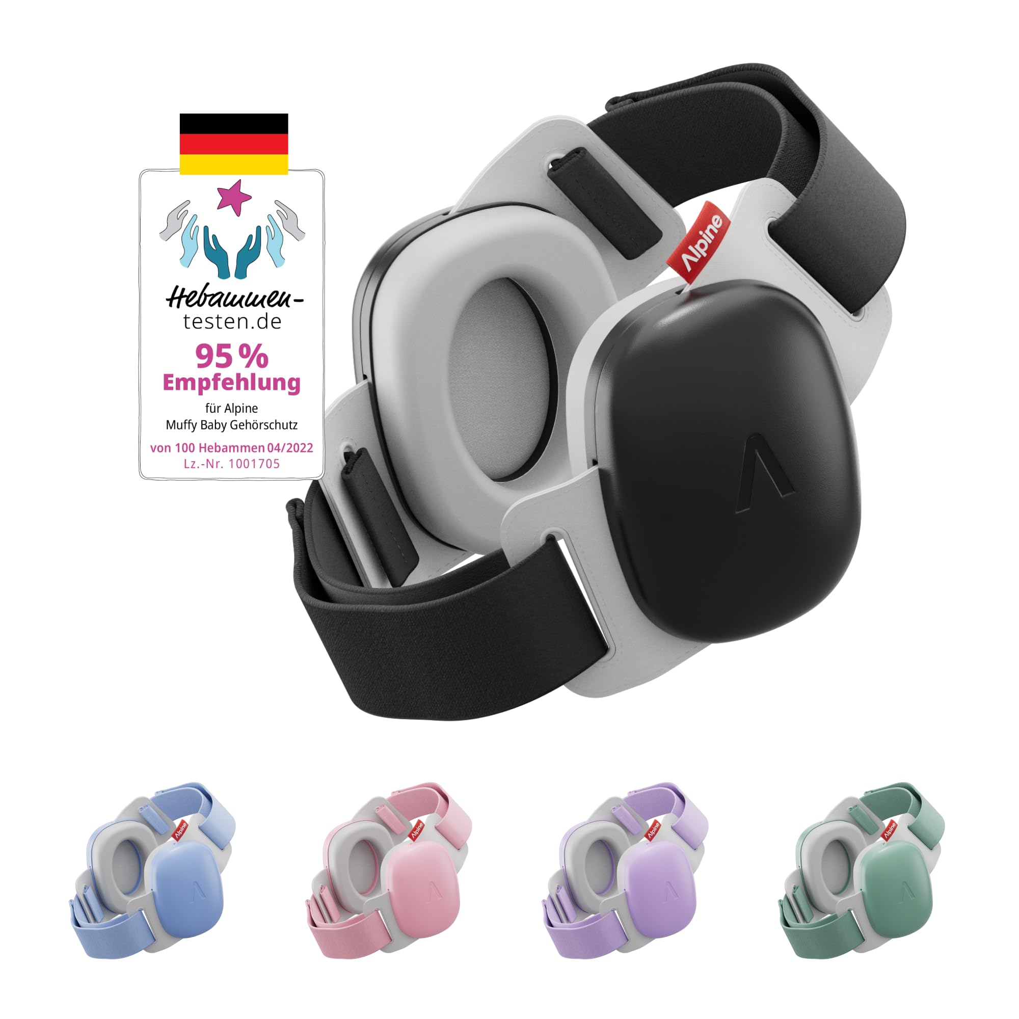 Alpine Muffy Baby Classic - Gehörschutz für Babys - Verstellbares ANTI-SLIP-Kopfband bis 48 Monate - In Deutschland auf Sicherheit getestet - Lärmschutz Kopfhörer verhindert Gehörschäden, Schwarz