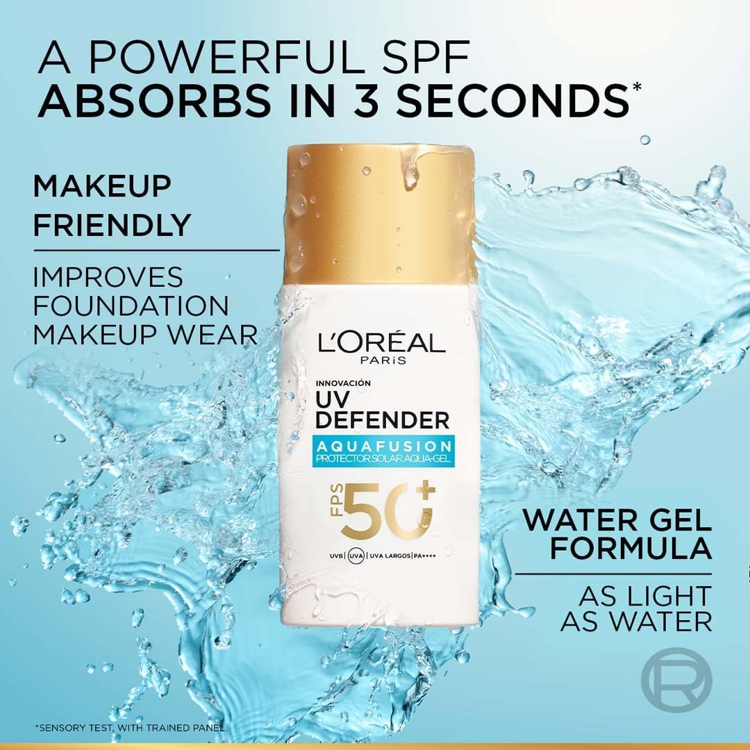 L’Oréal Paris UV Defender Aquafusion Daily Water Gel Sunscreen SPF50+ PA++++, Defends from all UV aging signs, Absorbs in 3 Seconds, 50ml
