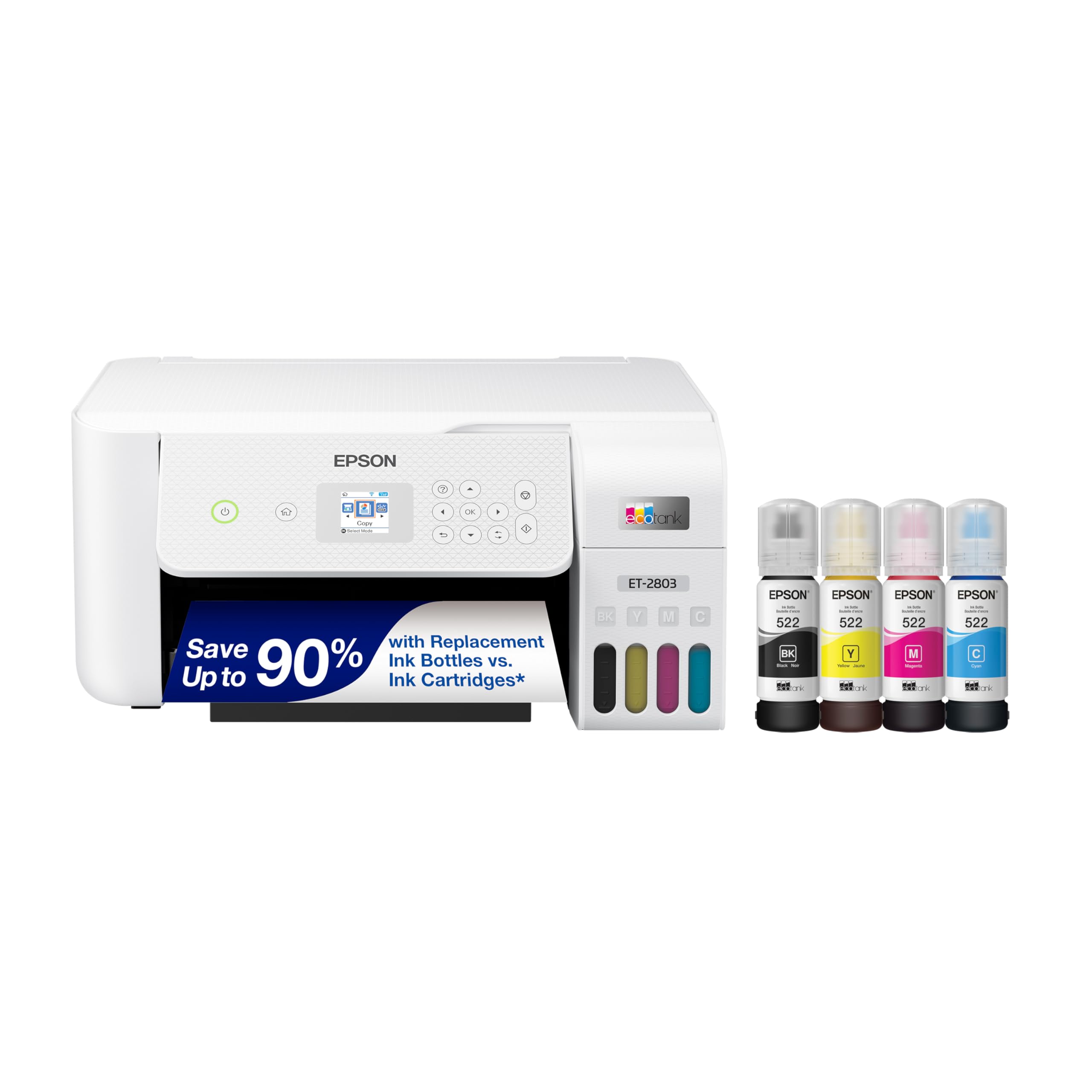 Epson EcoTank ET-2800 Wireless Color All-in-One Cartridge-Free Ink Supertank Printer with Scan and Copy for Home Use, Black