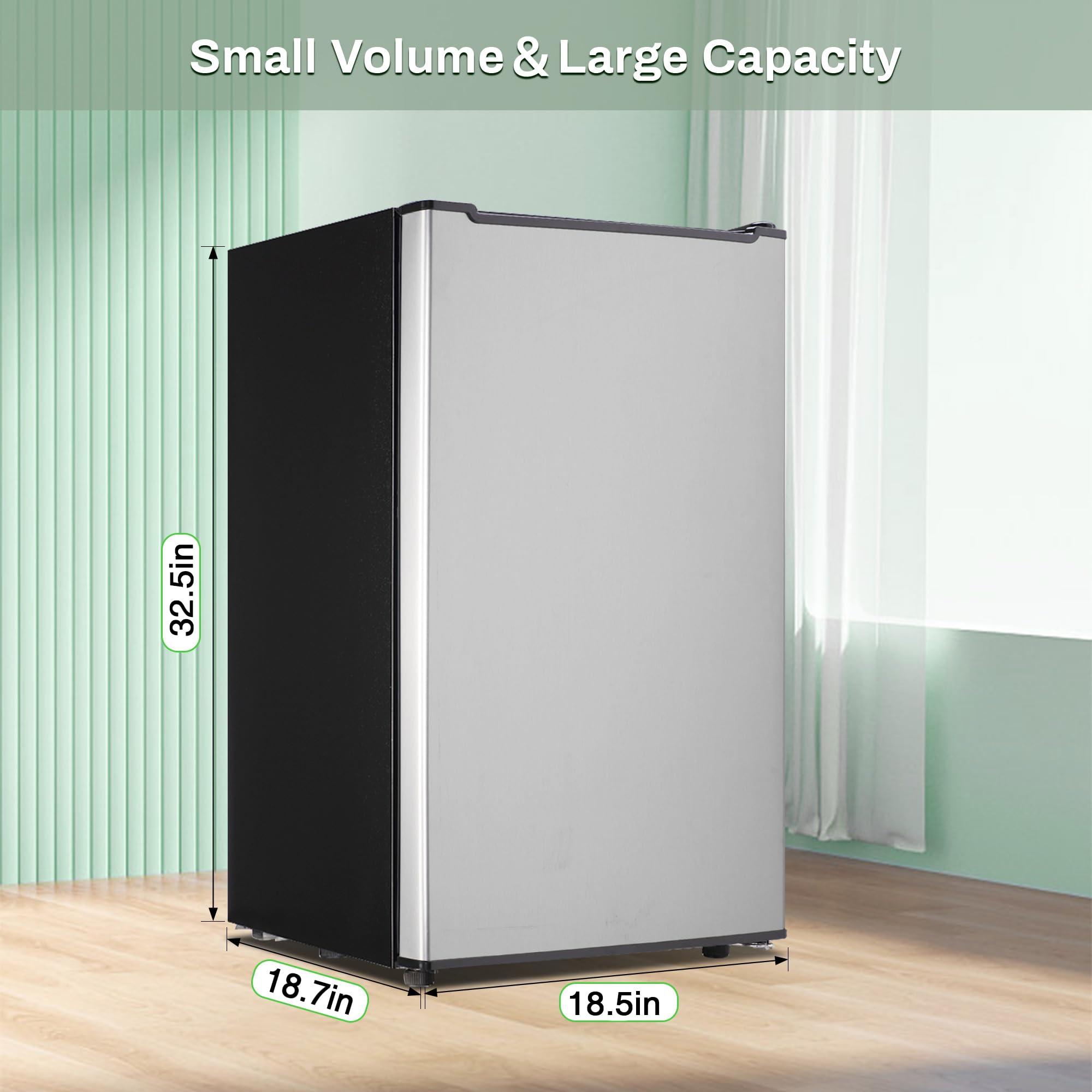 Mini Upright freezer 3.6 Cubic Feet Mini Freezer, Single Door Compact Freezer with Reversible Stainless Steel Door, 3-Speed Temperature Adjustment Small freezer for Home, Glossy Silver