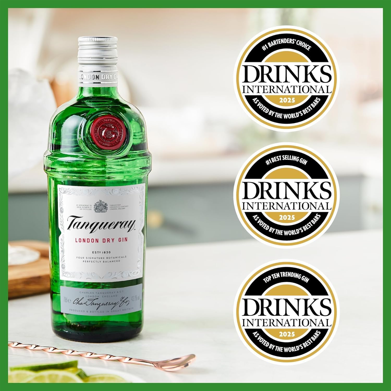 Tanqueray London Dry Gin | aromatischer Gin | 4-fach destilliert auf englischem Boden | 43,1% vol | 1000ml Einzelflasche