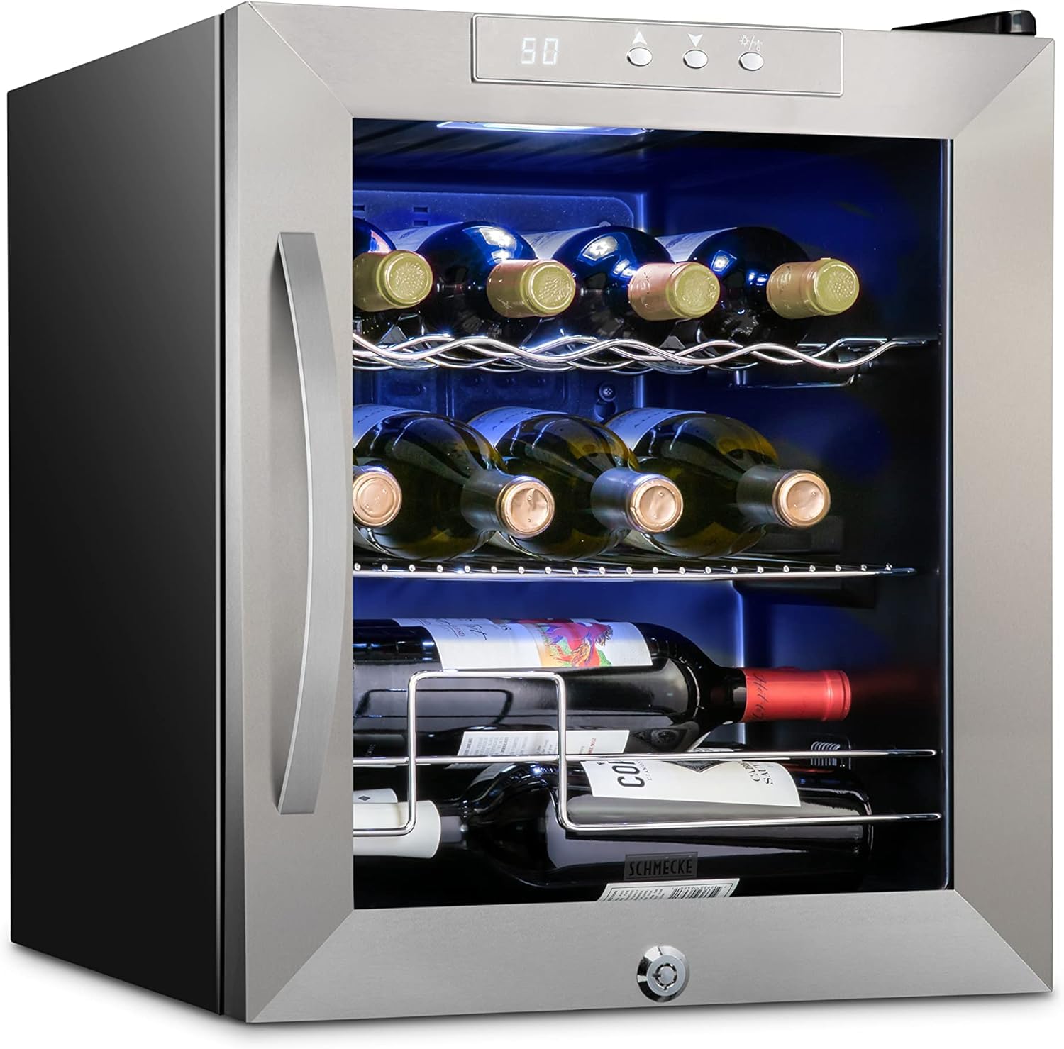 SCHMECKE 28 Bottle Compressor Wine Cooler Refrigerator w/Lock - Large Freestanding Wine Cellar - 41f-64f Digital Temperature Control Wine Fridge For Red, White, Champagne or Sparkling Wine - Black