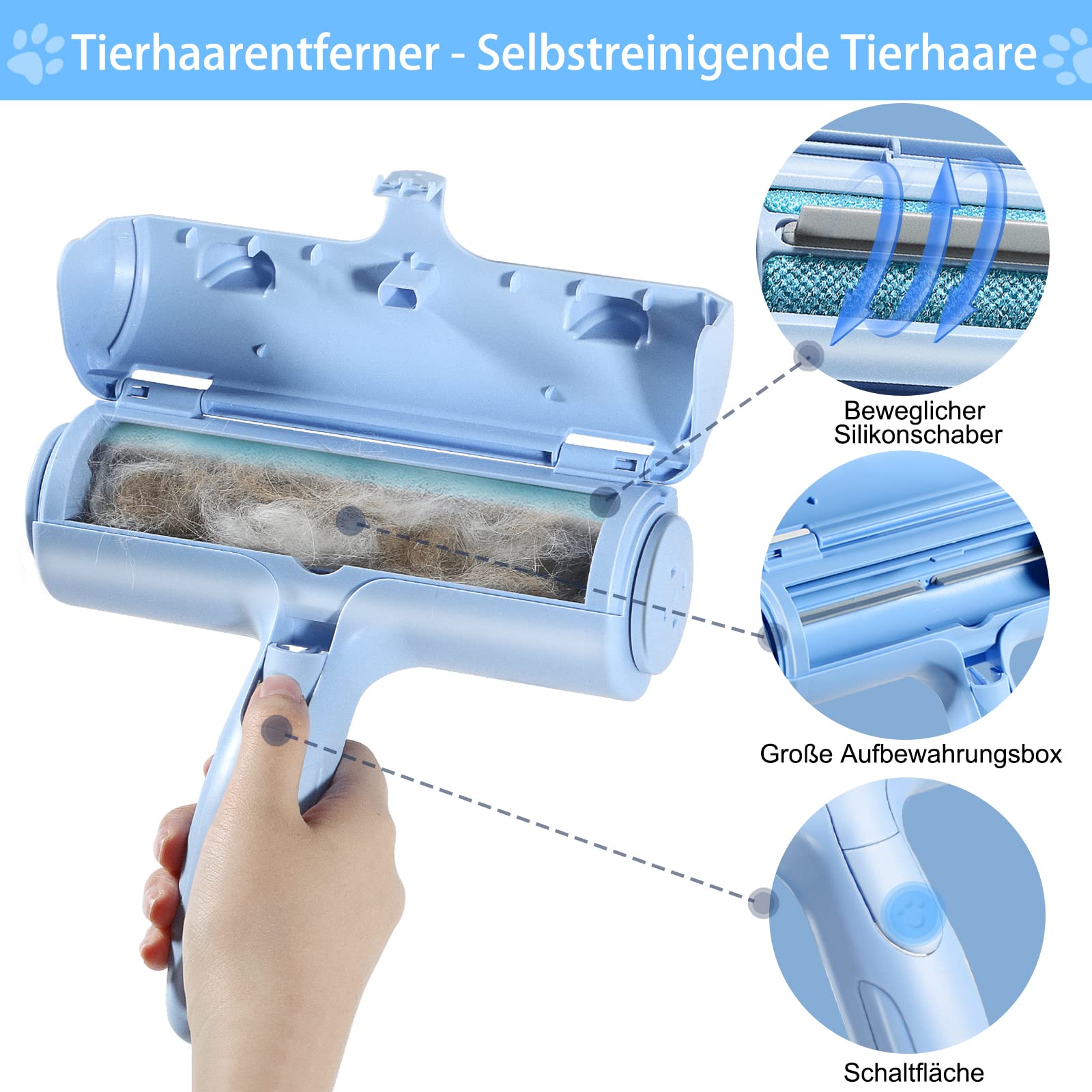 ACE2ACE Tierhaarentferner Fusselrolle, Fusselrolle für Hundehaare und Katzenhaare Wiederverwendbar, Fusselbürste für Tierhaar, für Sofa, Bett, Teppich, Kratzbaum, weiß