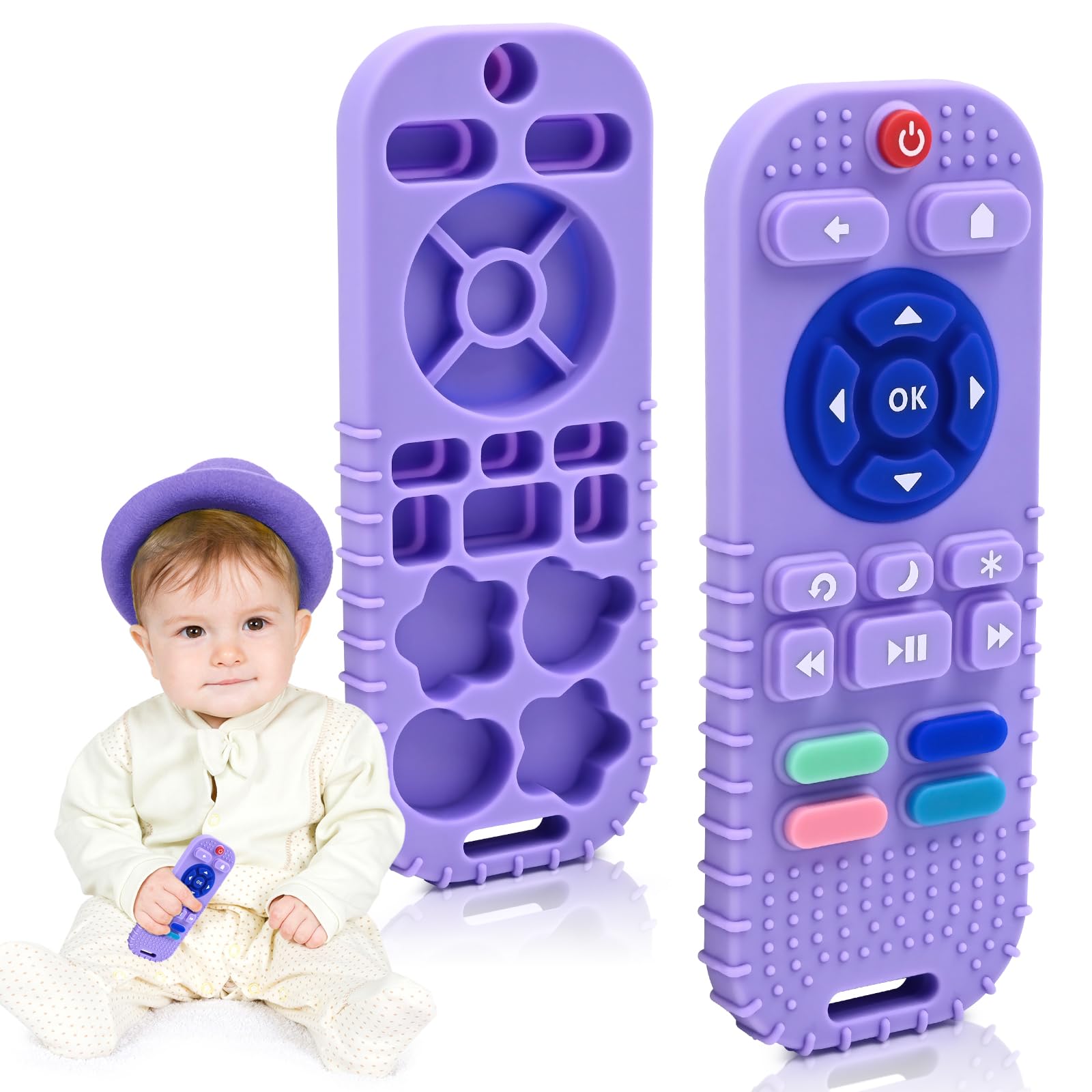 Zahnen Beißringe Spielzeug für Babys 3-6-12 Monate Geschenke, Fernbedienung Baby Zahnungshilfe für 7 8 9 Monate Kleinkind Autismus, Lebensmittelqualität Silikon Badespielzeug, Schwarz