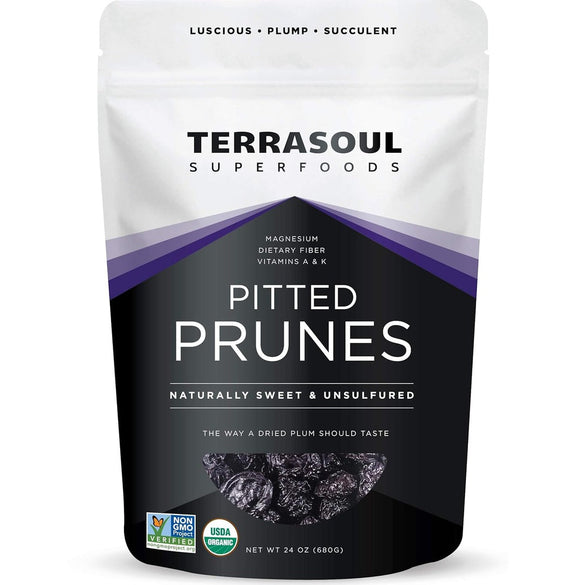 Terrasoul Superfoods Organic Dried Pitted Prunes, 1.5 Lbs - Fiber | Vitamin K | Preservative Free