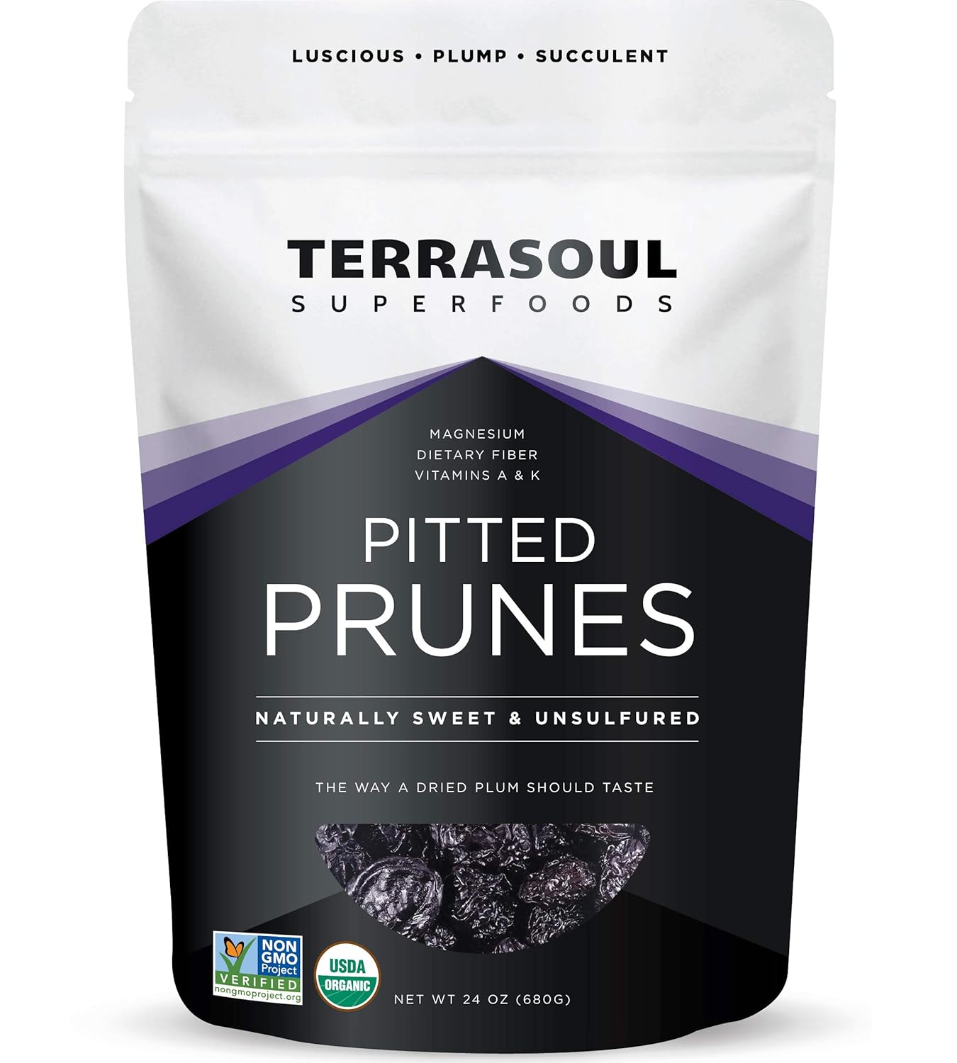 Terrasoul Superfoods Organic Dried Pitted Prunes, 1.5 Lbs - Fiber | Vitamin K | Preservative Free