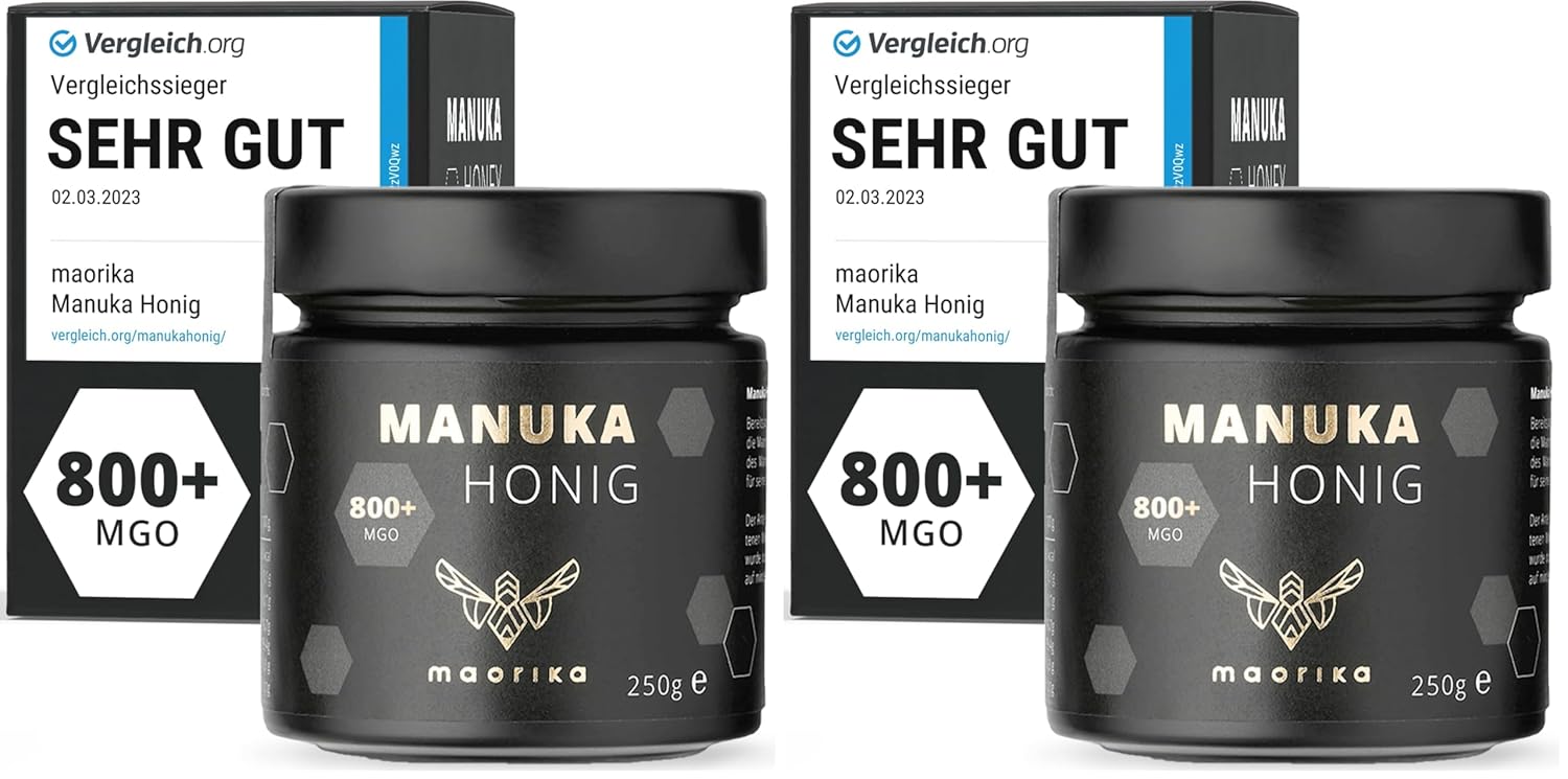 maorika - Manuka Honig 800 MGO + 250g im Glas (lichtundurchlässig, kein Plastik) - laborgeprüft, zertifiziert aus Neuseeland